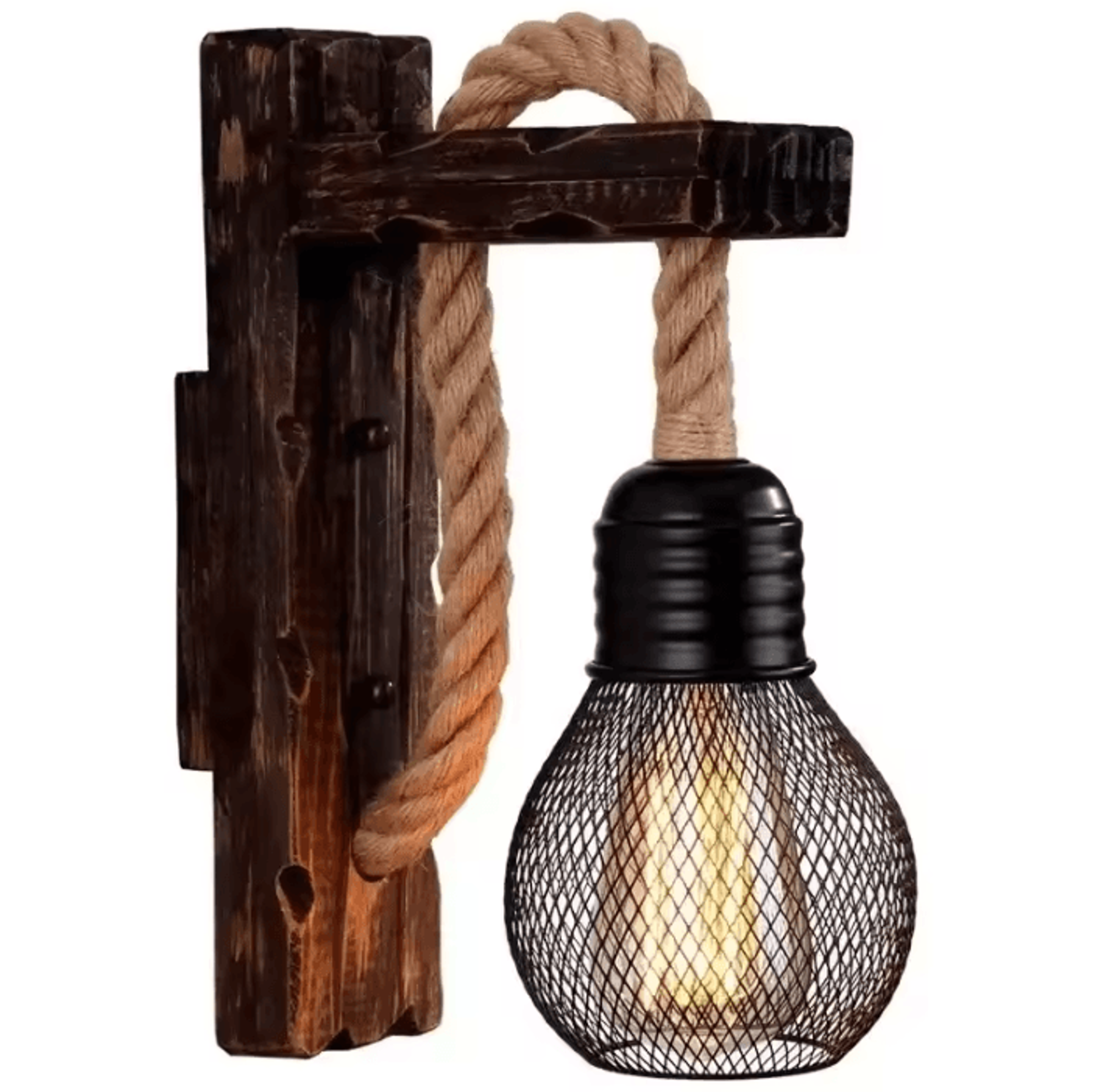 vintage wooden hemp rope wall lamp rustic industrial bedside sconce for hallway and loft decor