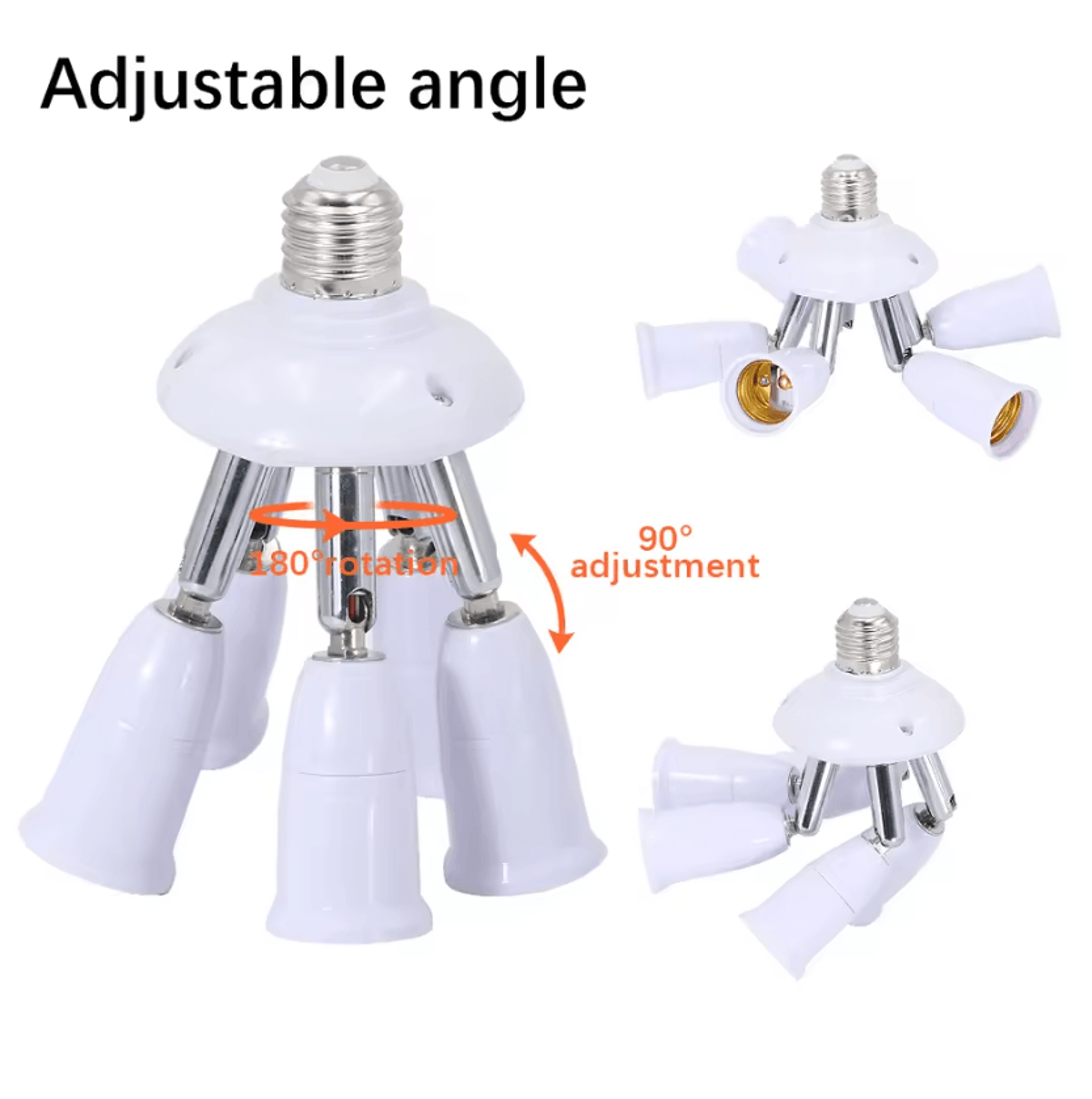 Adjustable E27 3 Head Light Bulb Splitter Adapter Triple Socket Converter For LED Ceiling Lighting 2