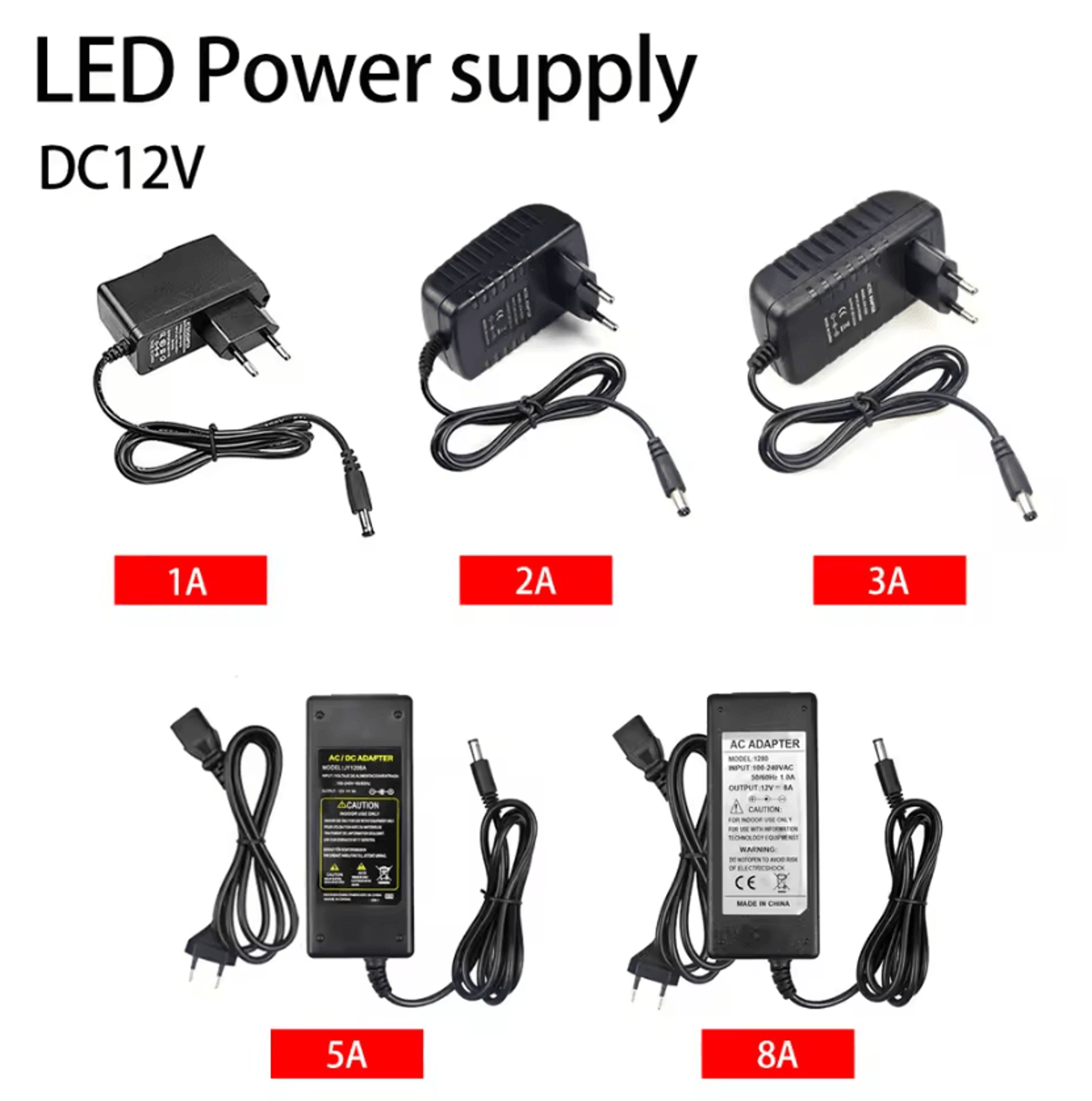 12v dc led power adapter 1a 2a 3a 5a 8a ac100-240v eu plug transformer for led strip and light bar