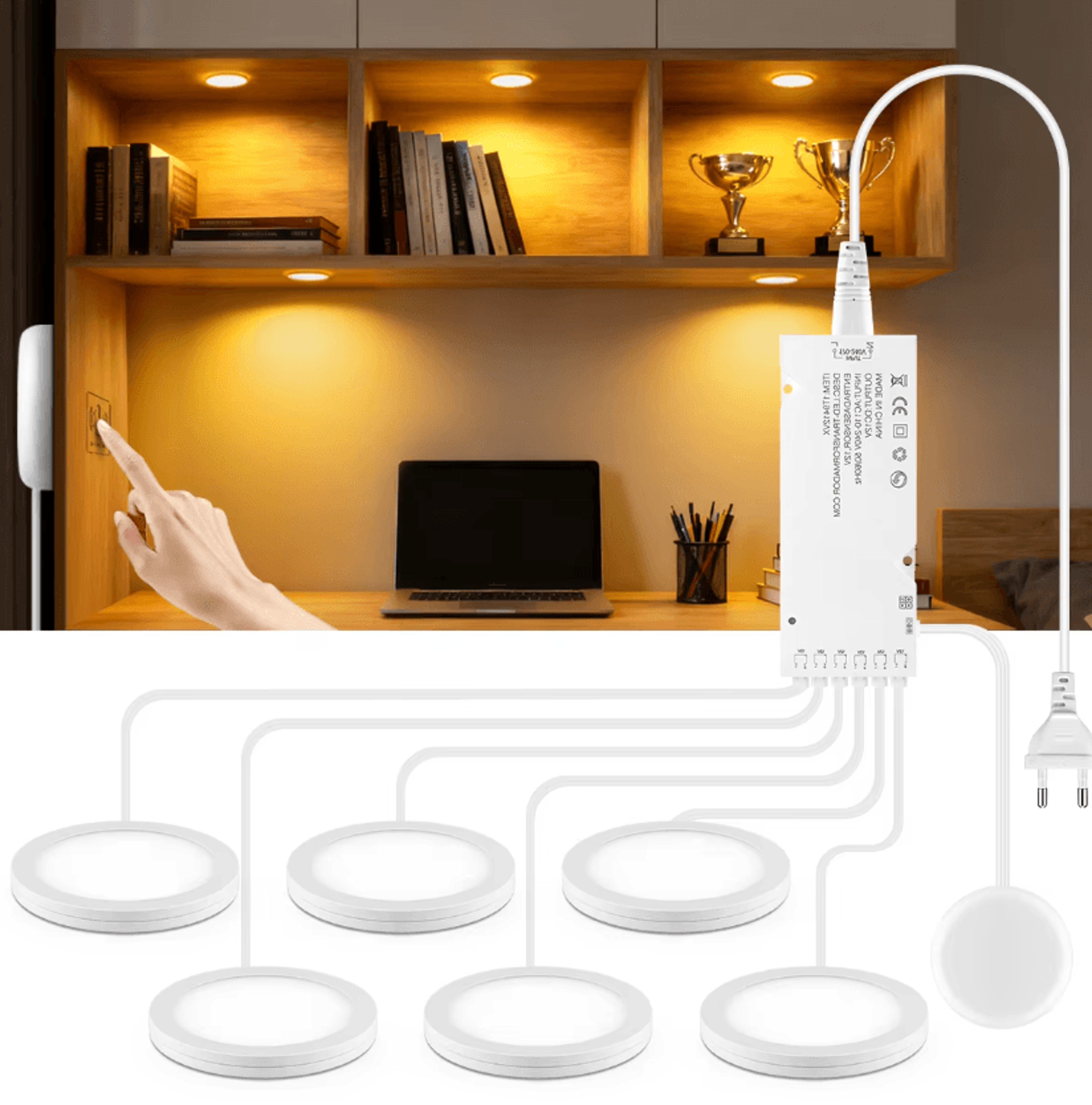 ultra-thin touch dimmable led puck lights 12v stick-on under cabinet lamps 1-6pcs for kitchen closet and shelf lighting
