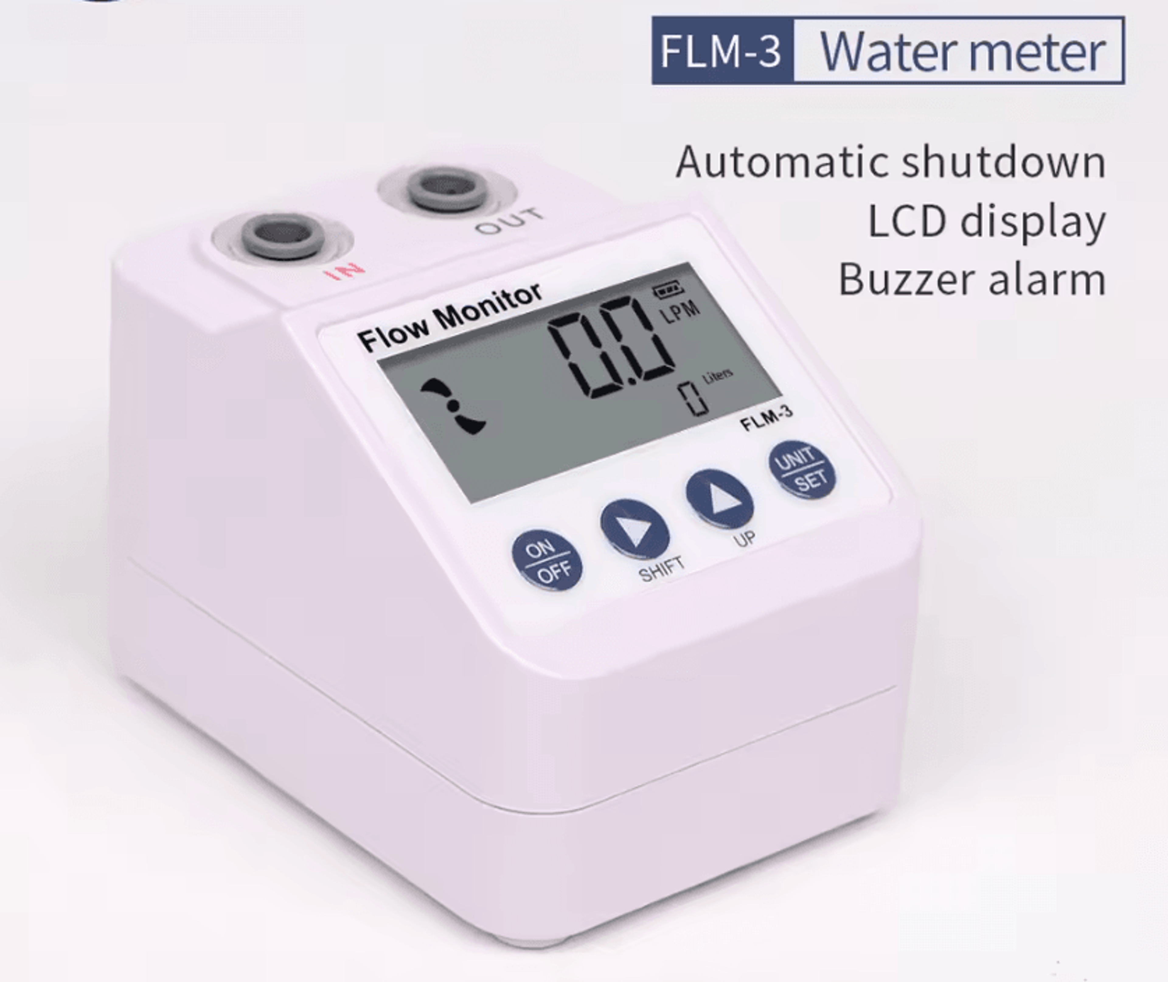 flm-3 digital water flow meter 1/4 inch lcd flow monitor with buzzer alarm and power saving function
