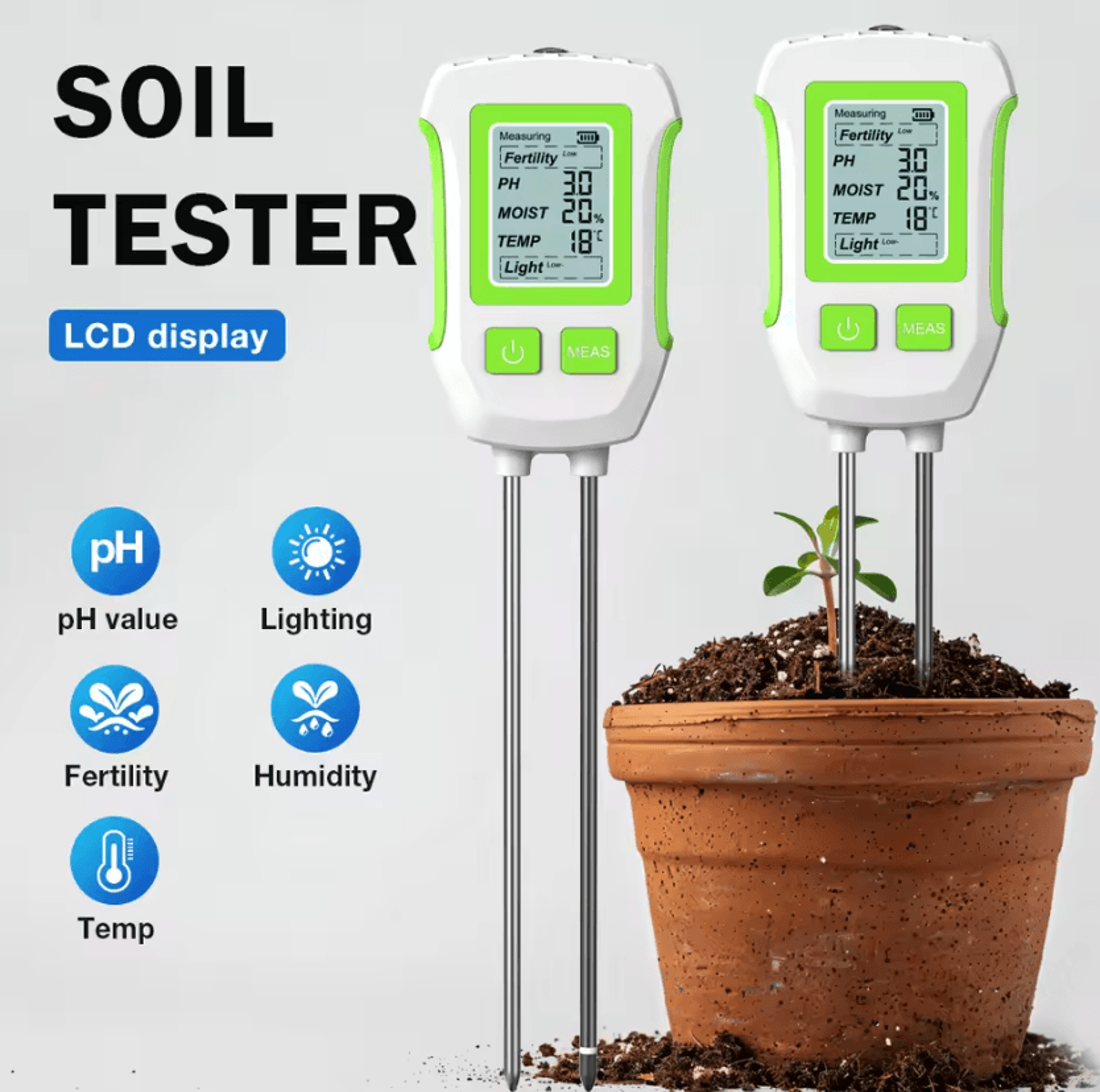 3-in-1 5-in-1 digital soil tester lcd backlit ph moisture temperature fertility and sunlight meter for garden plants