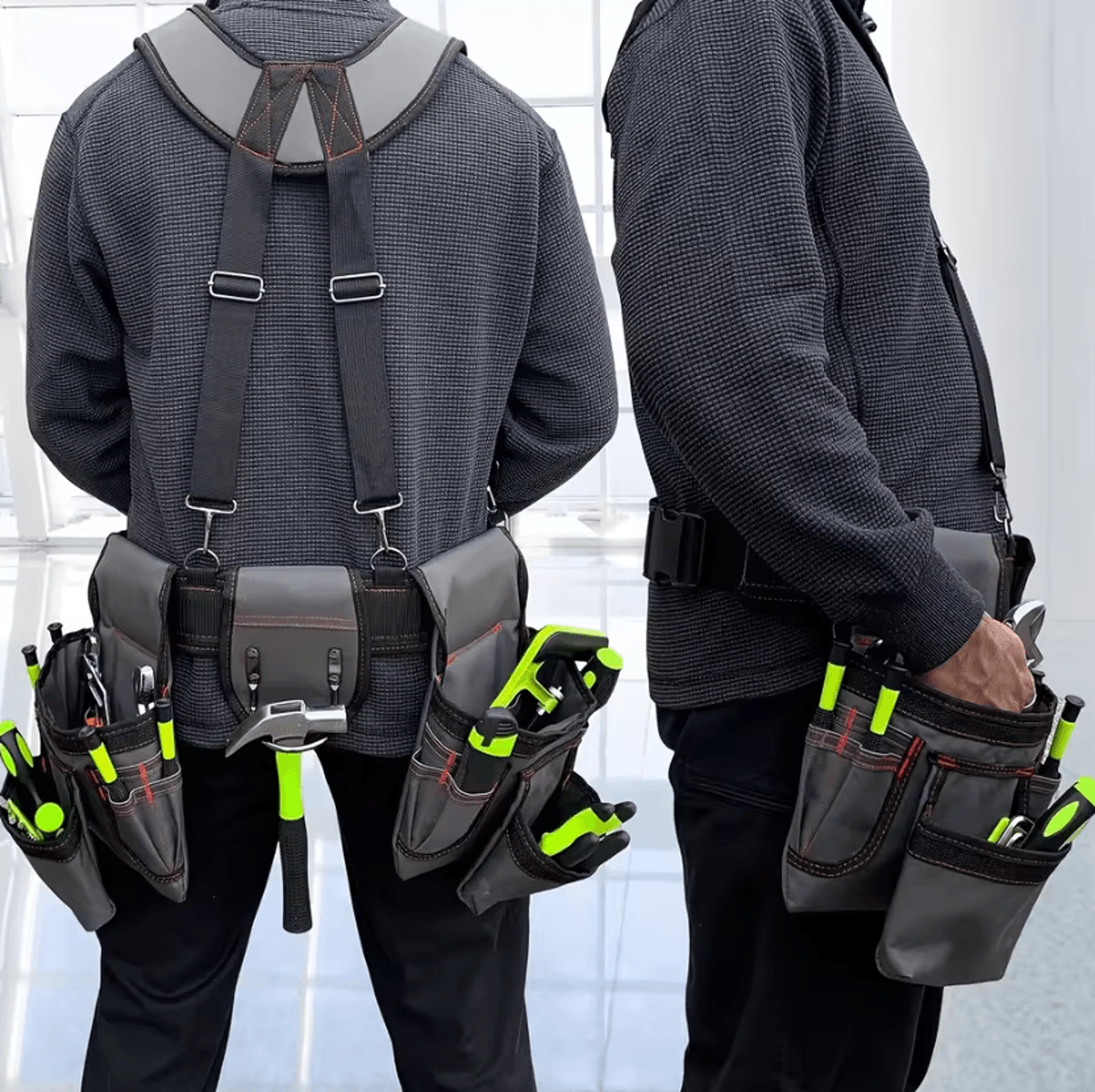 adjustable tool belt with suspenders for men 32-66 inch construction work belt for electricians and carpenters
