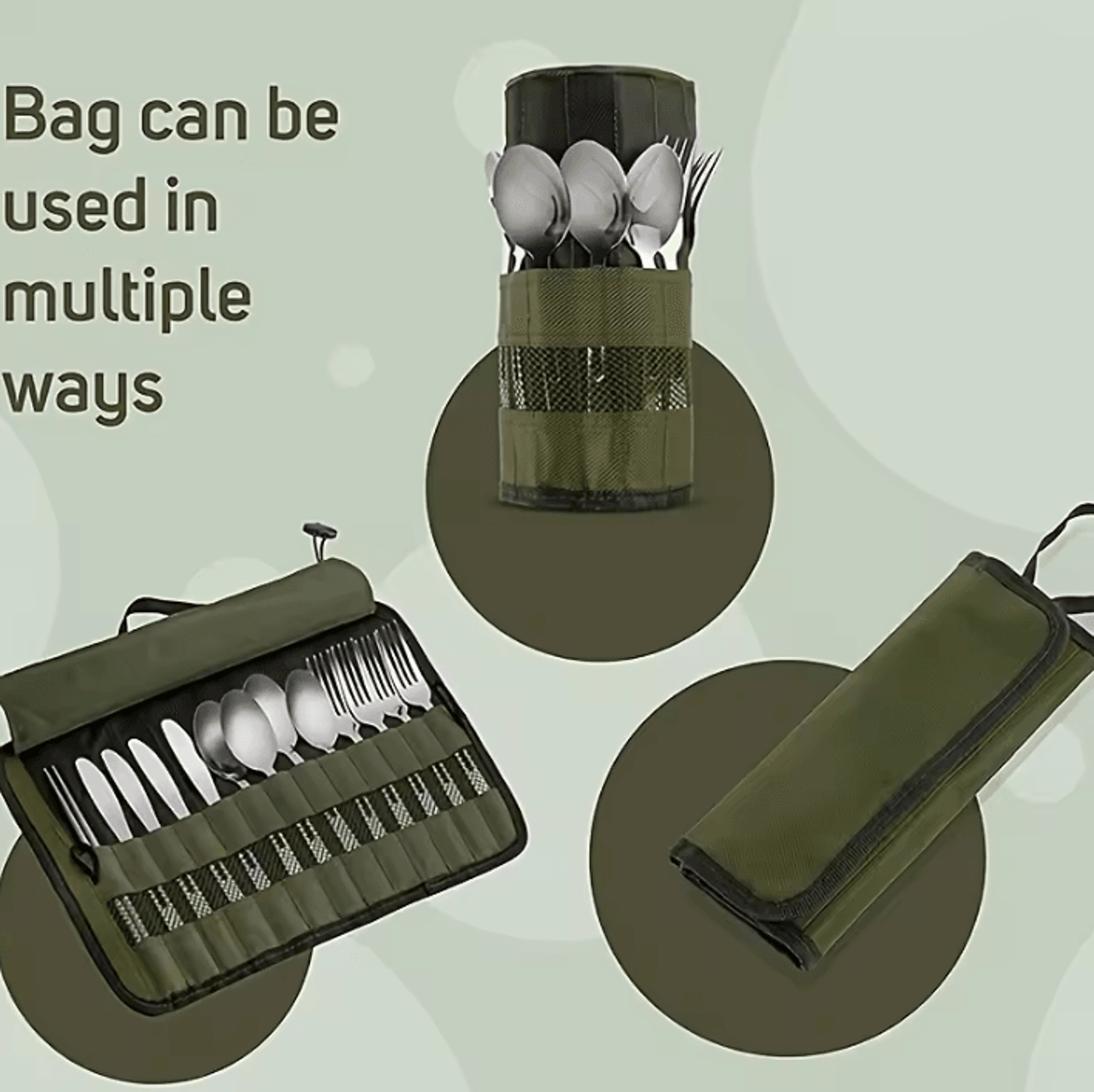 Portable Camping Tableware Roll Storage Bag Oxford Cloth Utensil Organizer For Outdoor Cooking And  5
