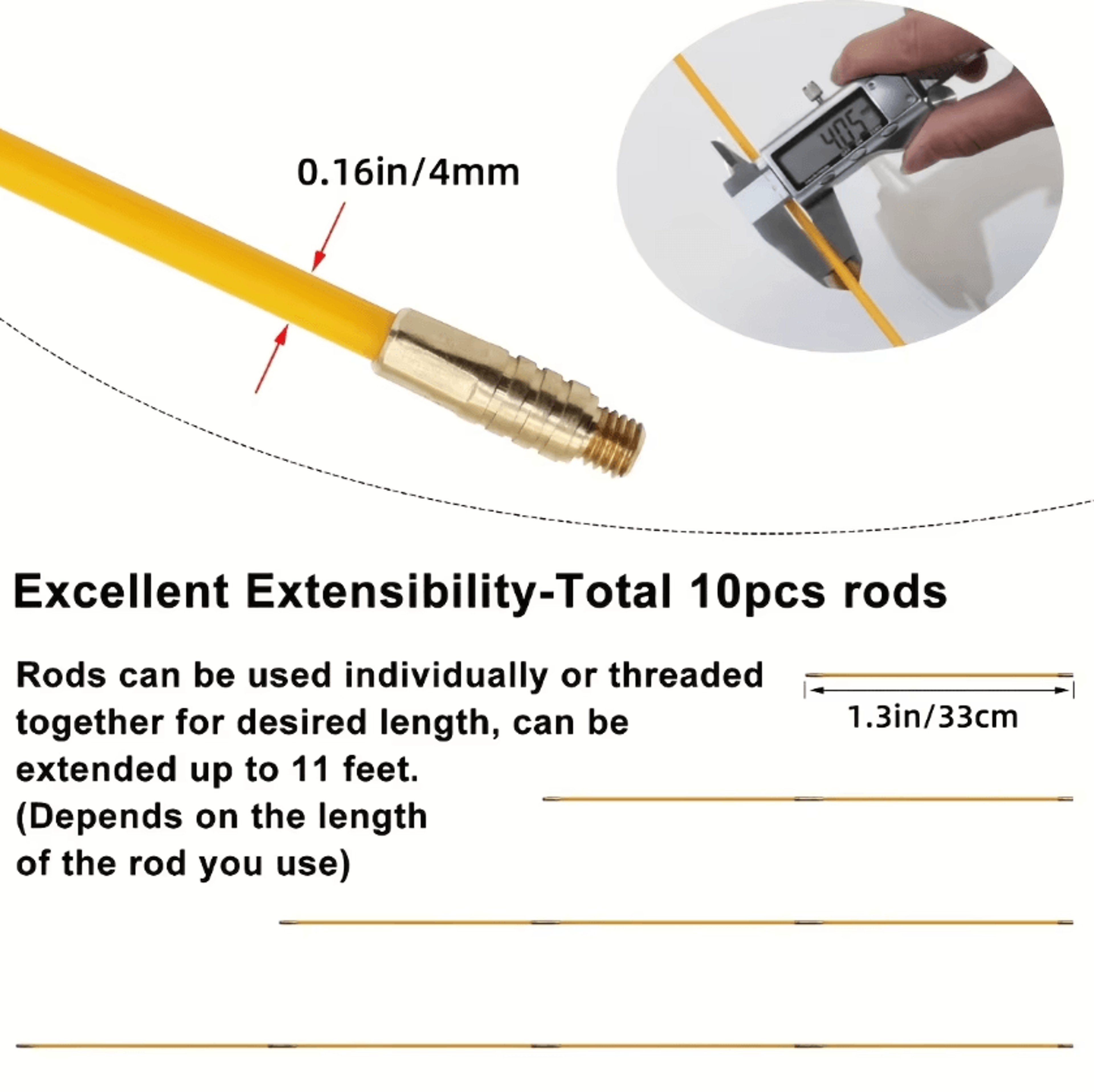 11FT Fiberglass Fish Tape Wire Pulling Kit With 5 Attachments And Storage Case For Electrical Cable 3