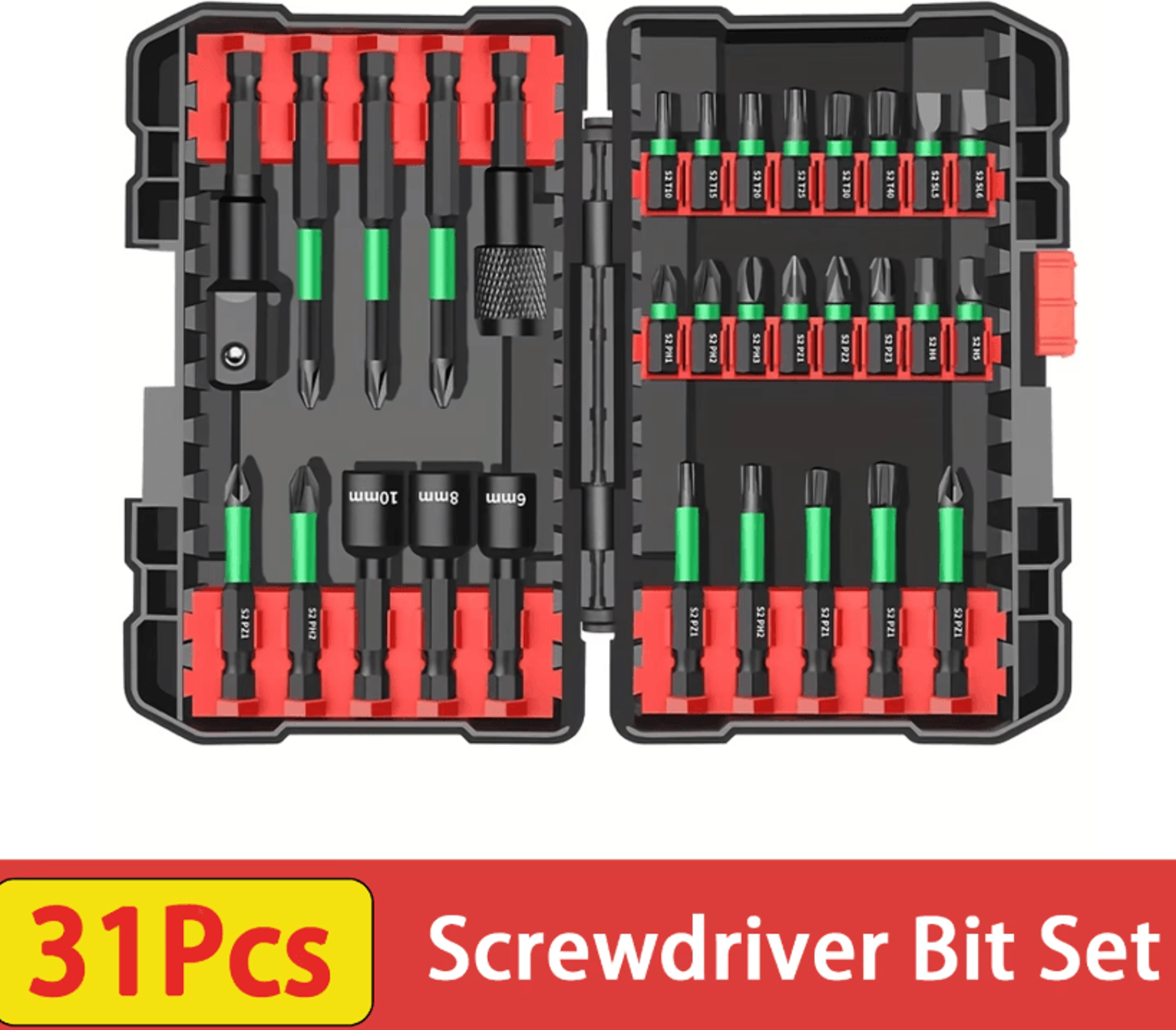 31pcs screwdriver bit set with phillips hexagon socket and hex handle for diy home repairs