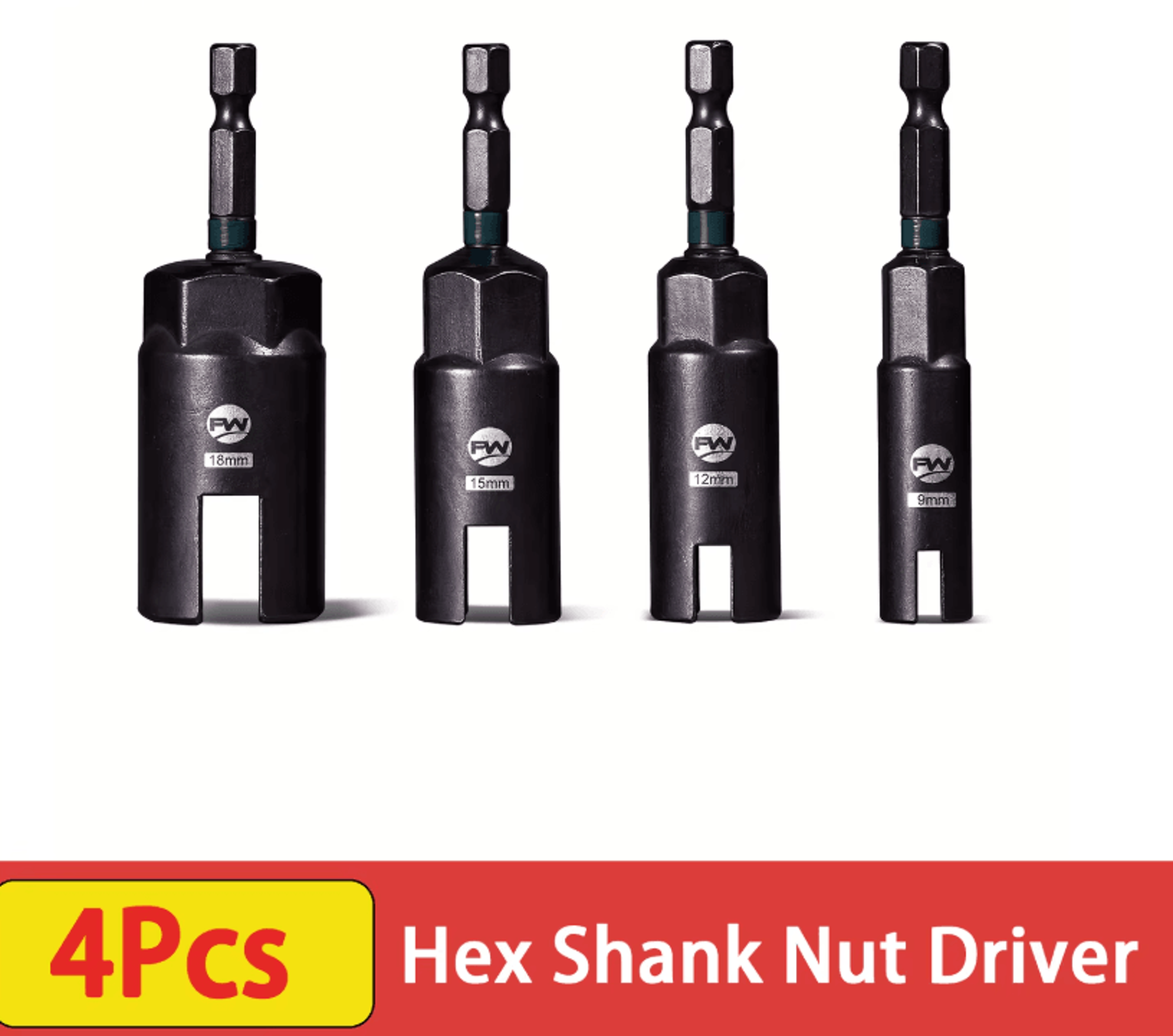 4pcs wing nut driver drill bit set 9mm 12mm 15mm 18mm with 1/4 inch hex shank for hook bolts and wire twisting