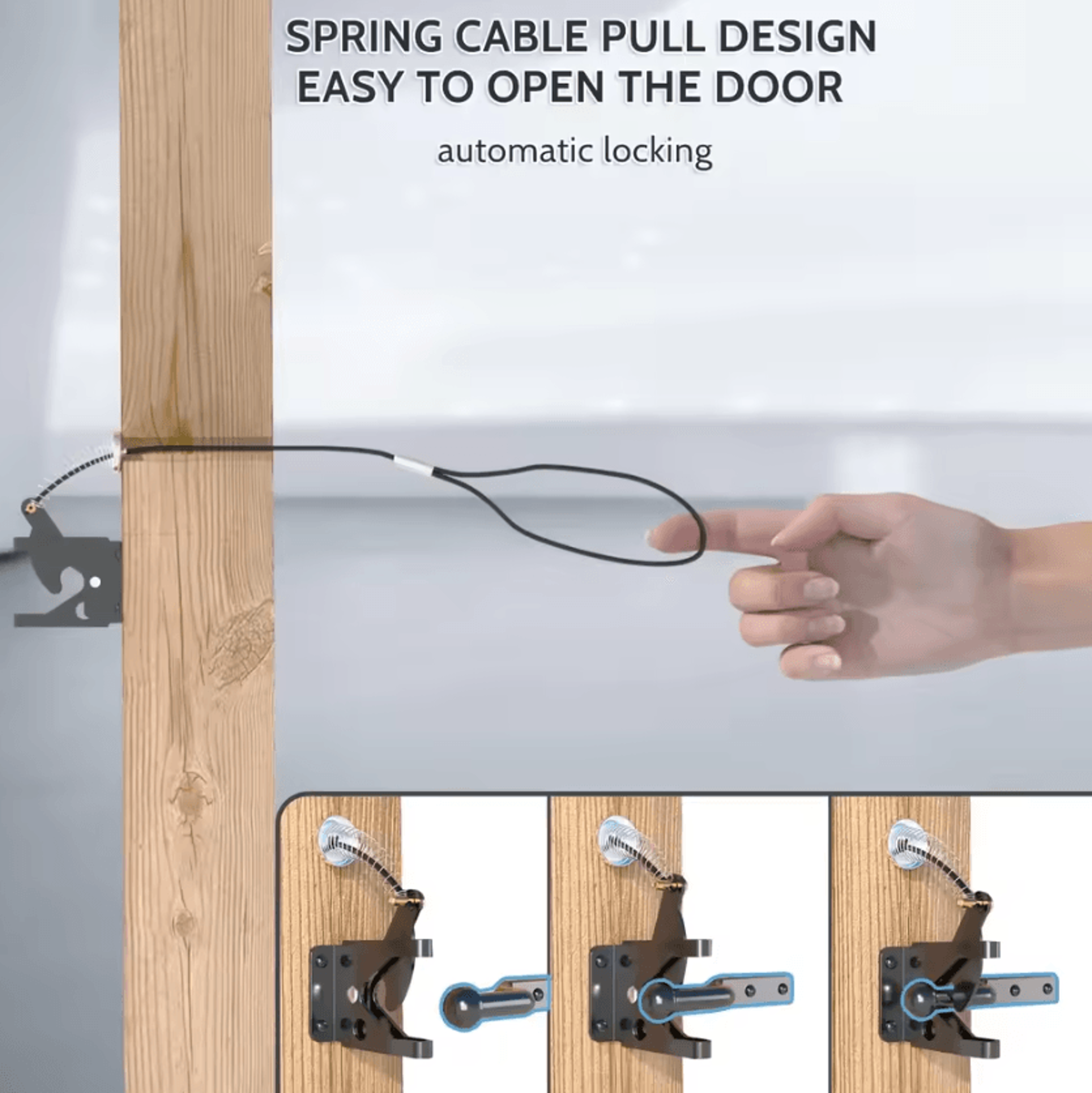 Heavy Duty Self Locking Gate Latch With Spring Cable Pull Carbon Steel Fence Gate Lock For Wooden G 3