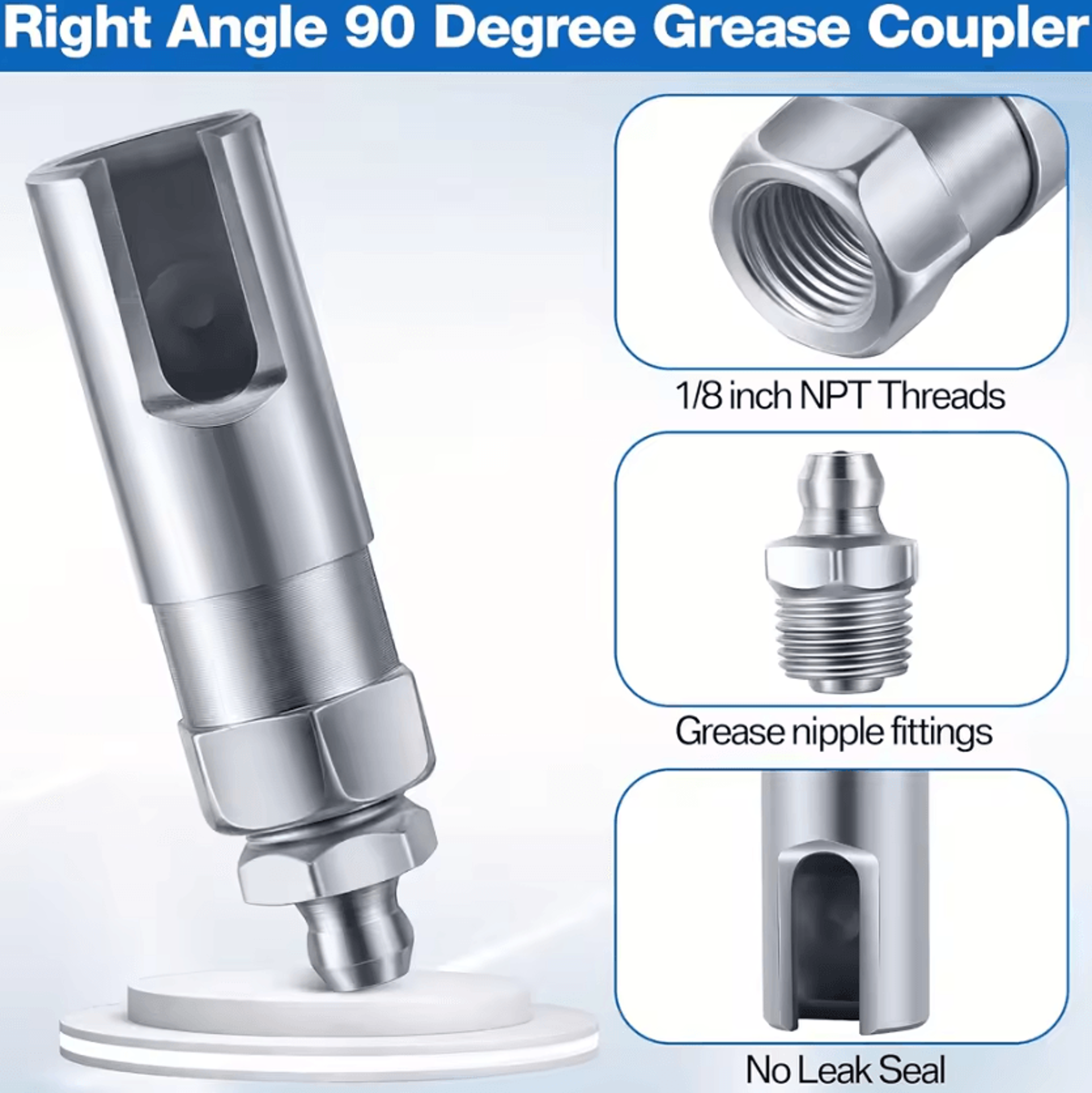90 Degree Grease Gun Coupler With 18 NPT Threads Right Angle Slotted Grease Fitting Adapter For Aut 1