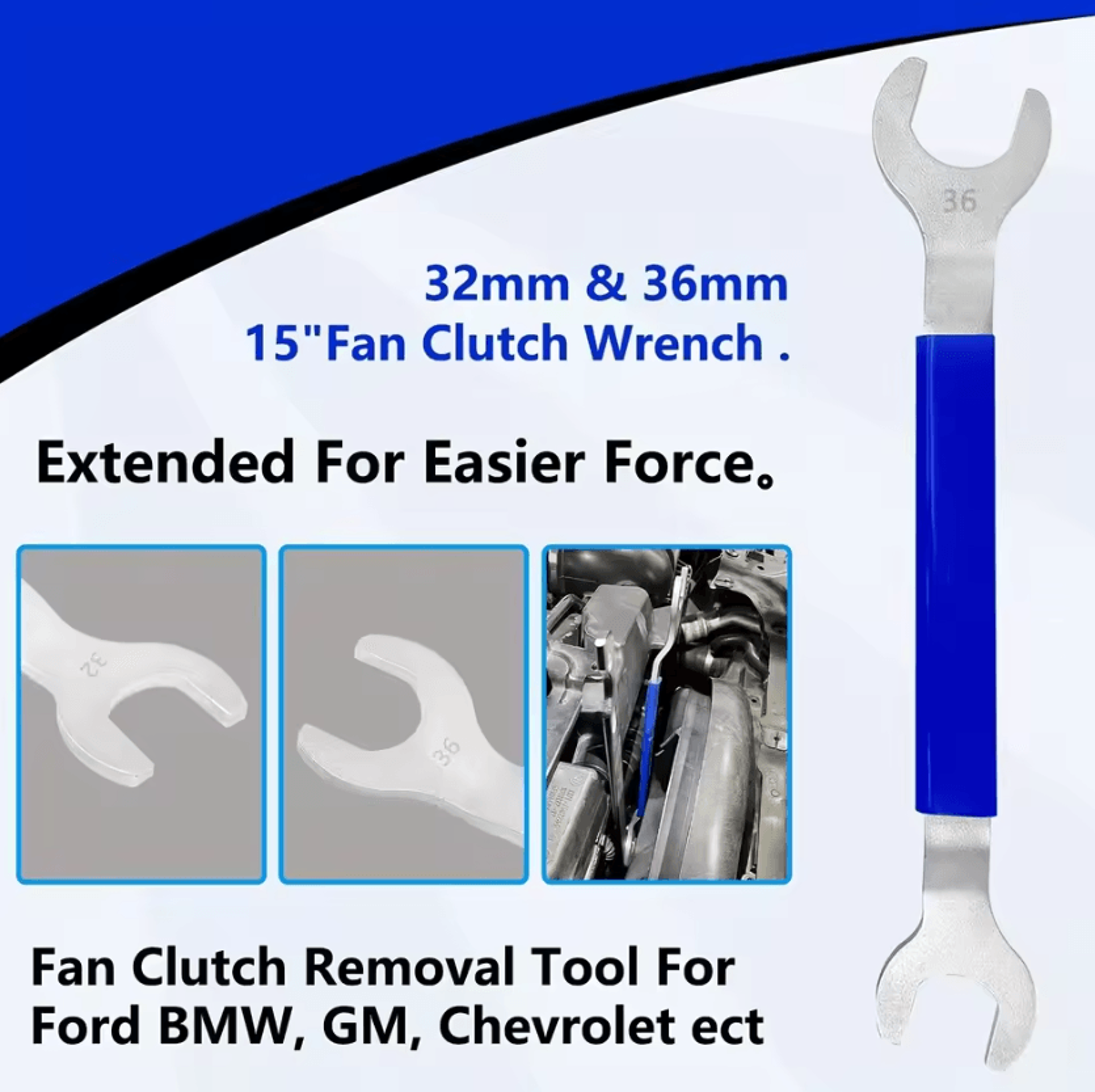 2PCS Fan Clutch Removal Tool Kit 32MM 36MM Wrench Set With Water Pump Pulley Holder For Automotive  1