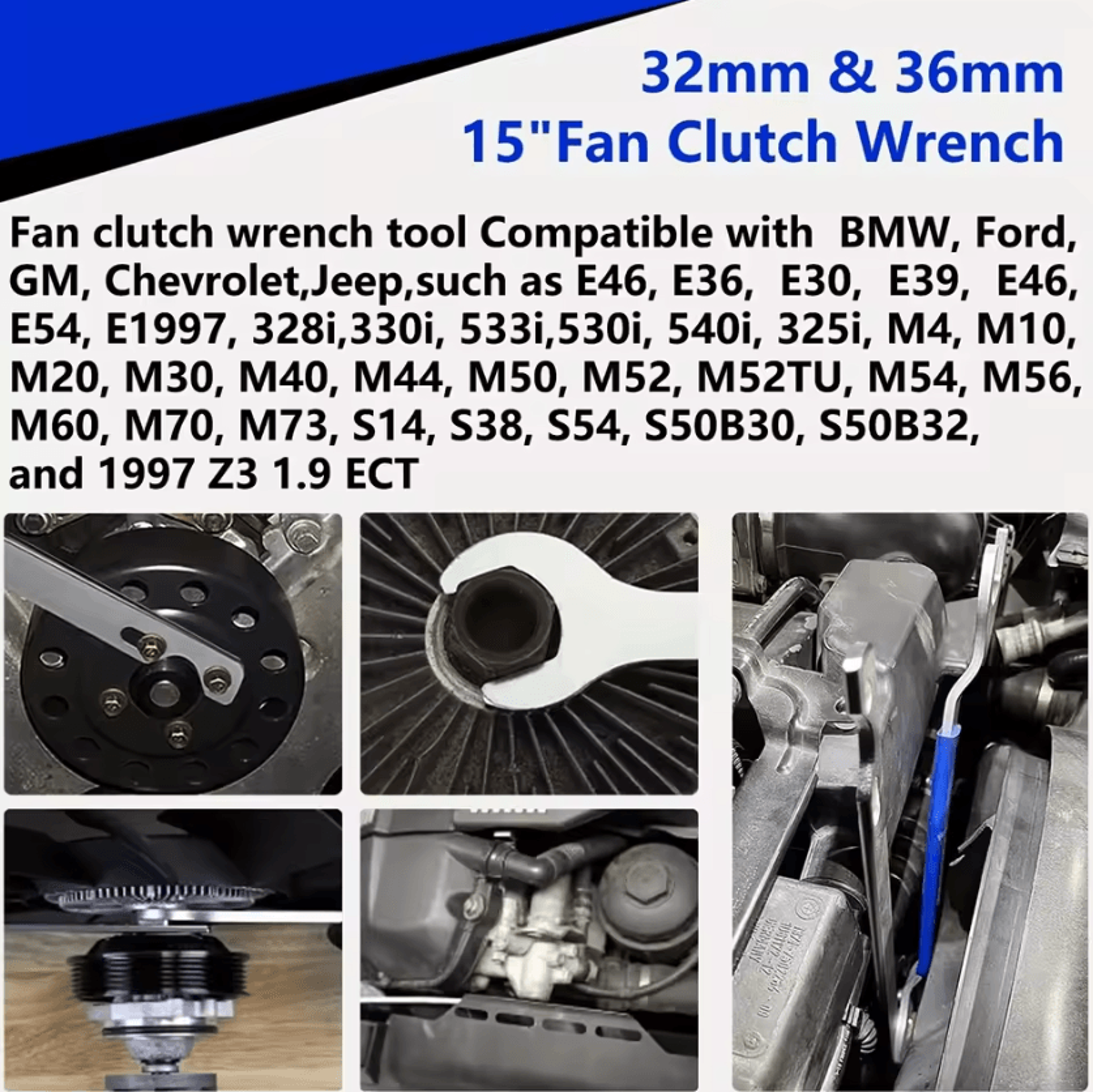 2PCS Fan Clutch Removal Tool Kit 32MM 36MM Wrench Set With Water Pump Pulley Holder For Automotive  5