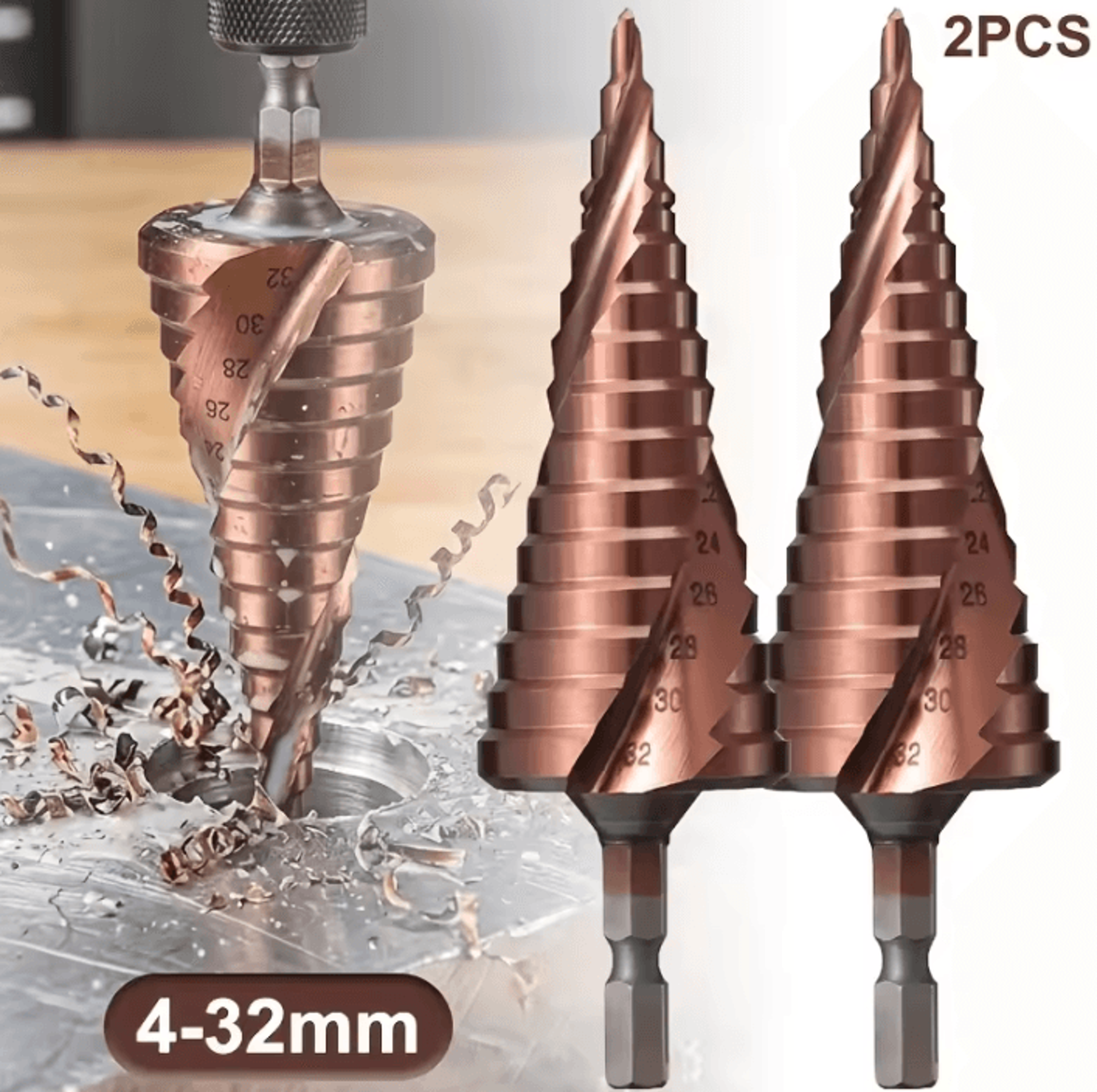 2pcs m35 cobalt step drill bit set 4-32mm 15-step hss-co 5% hole cutter with reinforced 1/4 inch hex shank