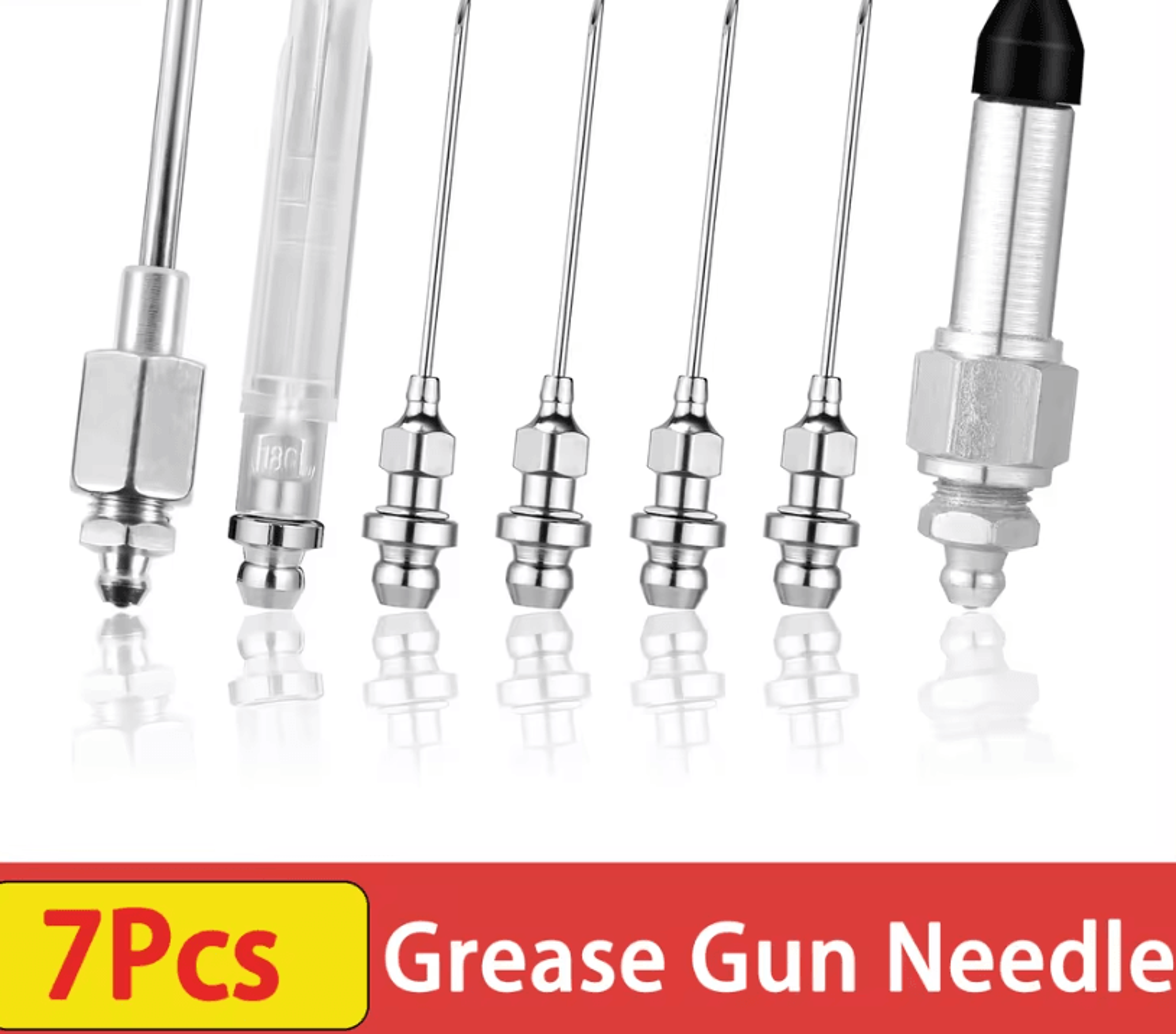 7pcs grease gun needle adapter set with 5 needle nozzles dispenser and rubber nipple for precision lubrication