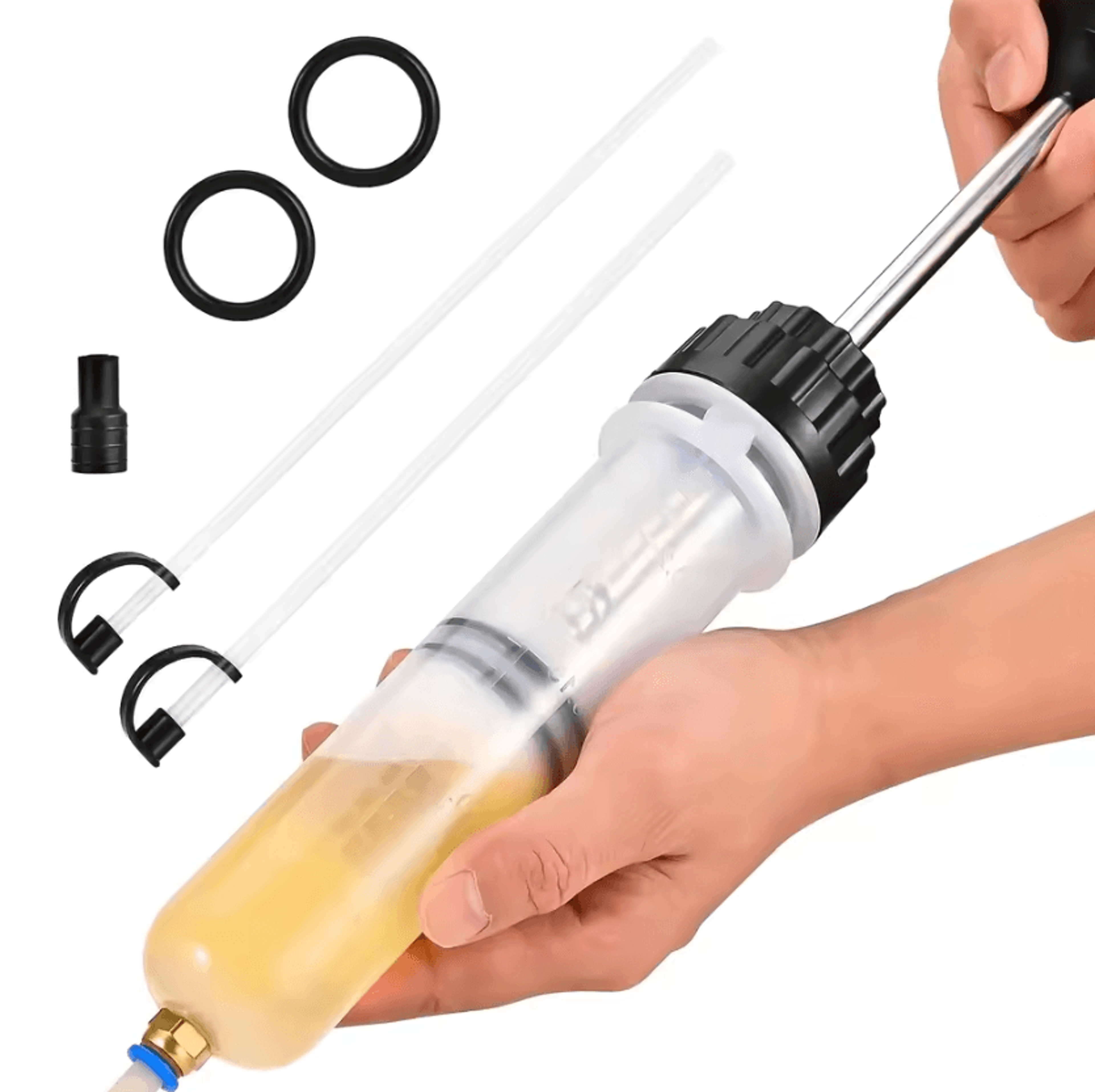200cc automotive fluid extractor pump manual oil syringe with 2 hoses for vehicle fluid transfer and maintenance