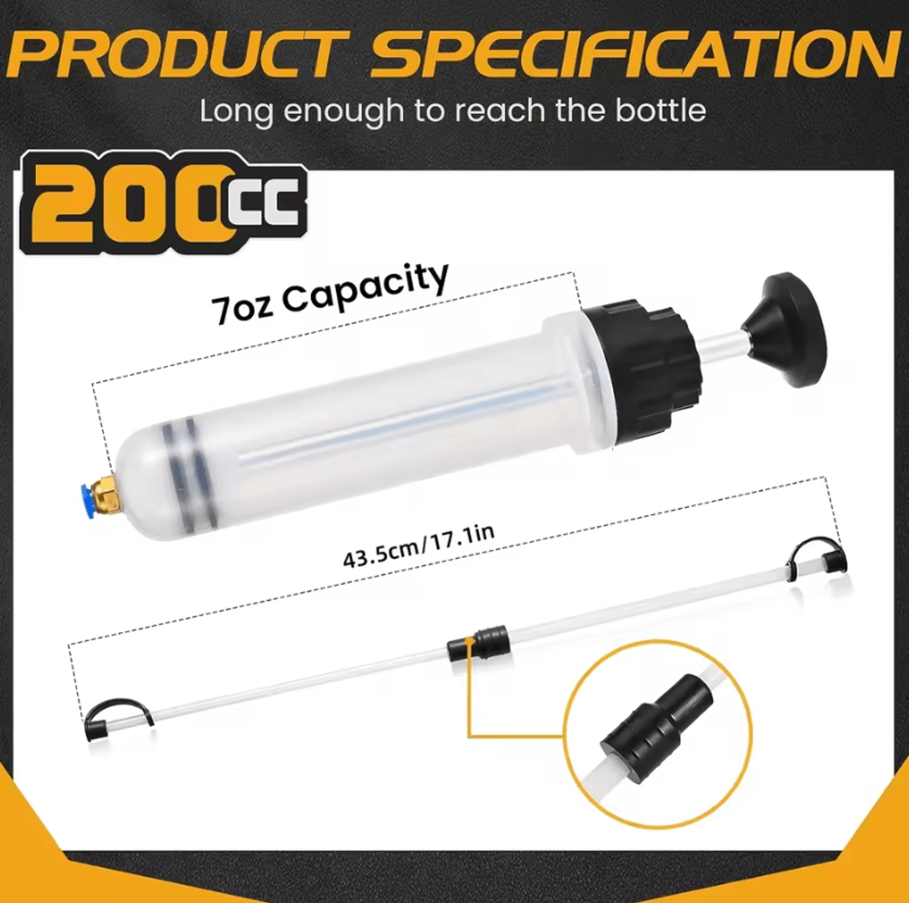 200CC Automotive Fluid Extractor Pump Manual Oil Syringe With 2 Hoses For Vehicle Fluid Transfer An 1