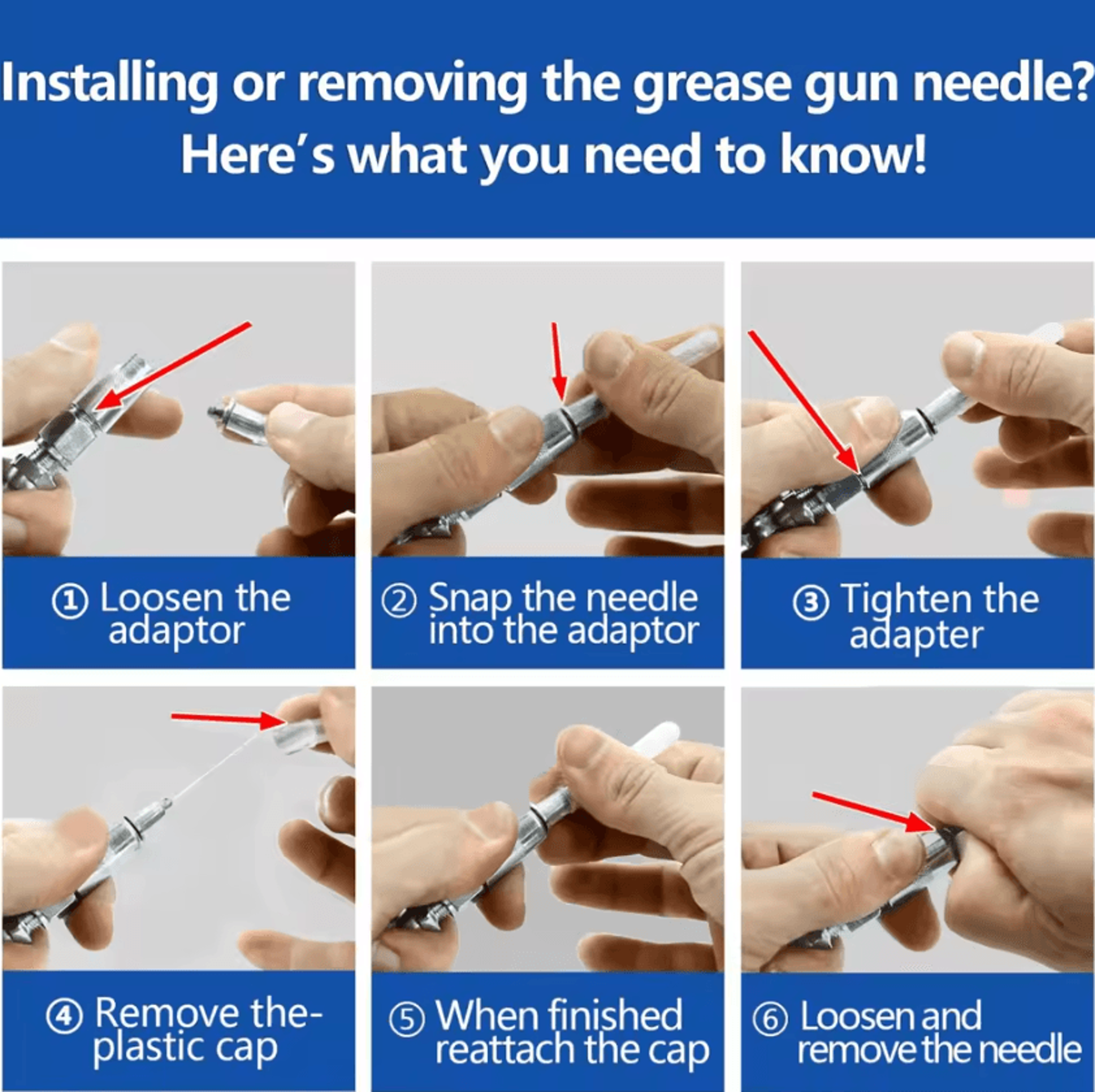 7PCS Grease Gun Accessory Kit With Grease Nipples Needle Dispenser Rubber Tip Connector And Lubrica 5