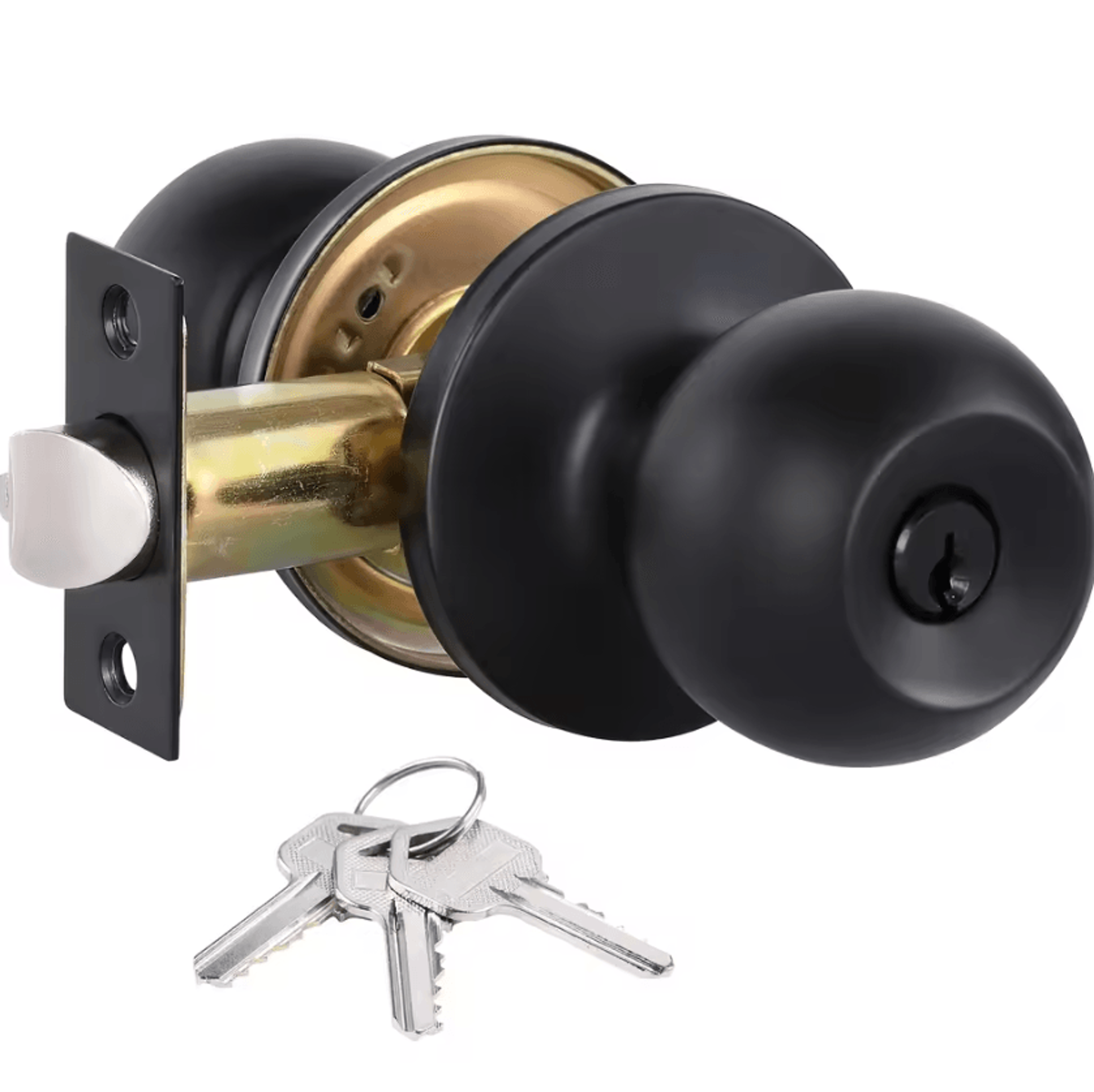 Matte Black Keyed Door Knob With Lock And Keys Round Ball Door Handle For Bedroom Bathroom And Entr 6