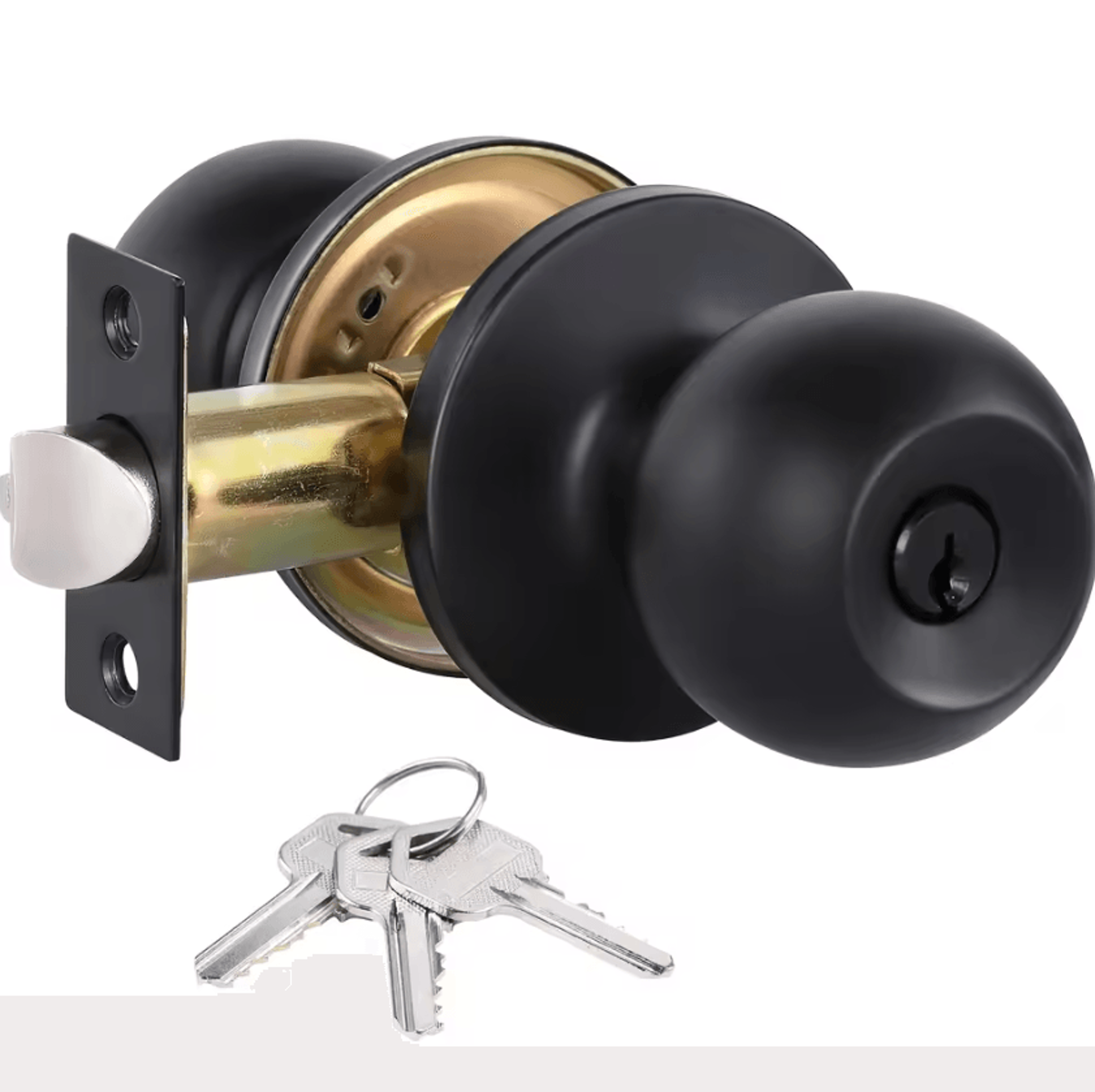 matte black keyed door knob with lock and keys round ball door handle for bedroom bathroom and entry doors