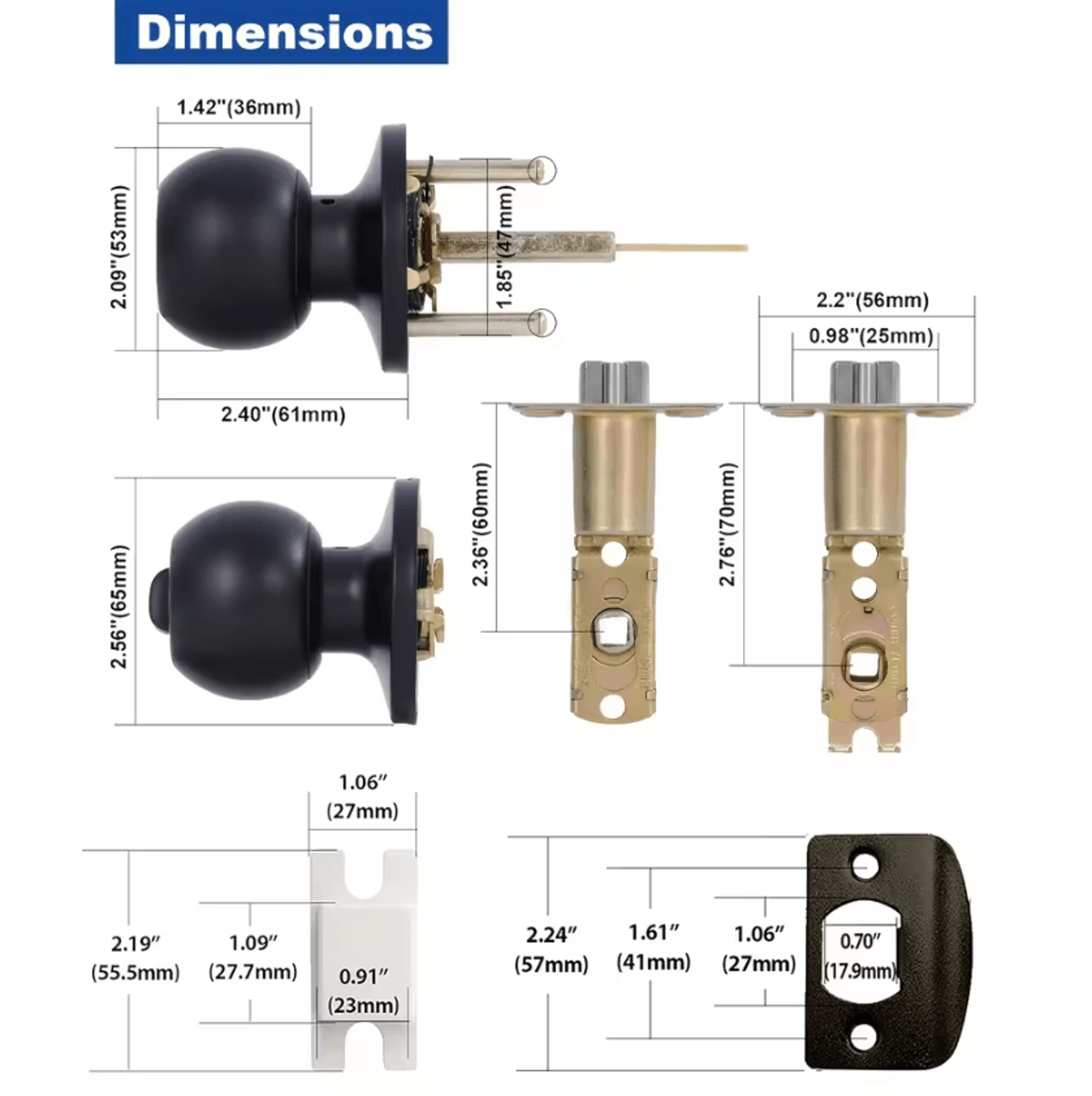 Matte Black Keyed Door Knob With Lock And Keys Round Ball Door Handle For Bedroom Bathroom And Entr 2
