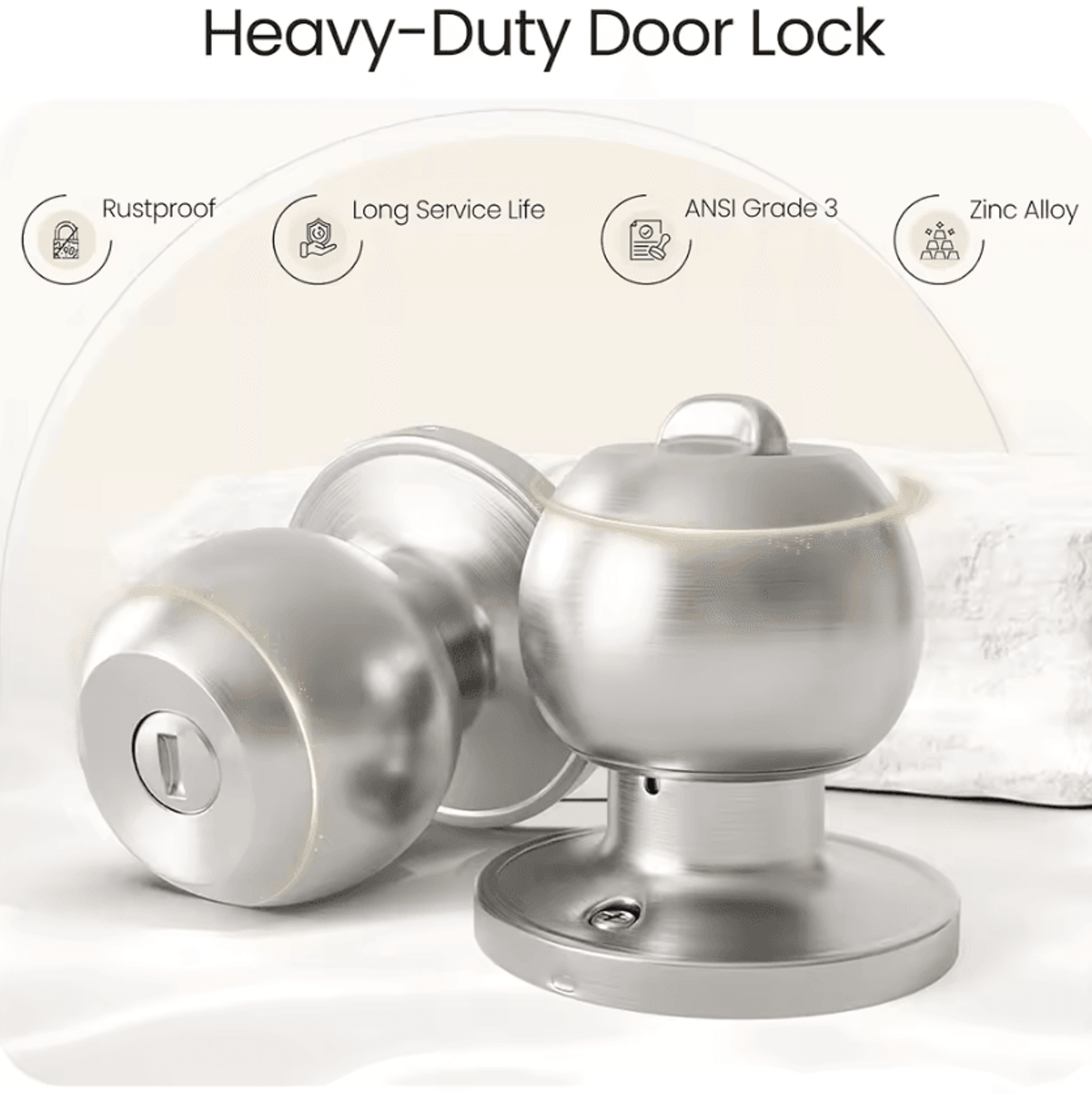 Satin Nickel Privacy Door Knob Keyless Interior Door Handle With Lock For Bedroom And Bathroom 4
