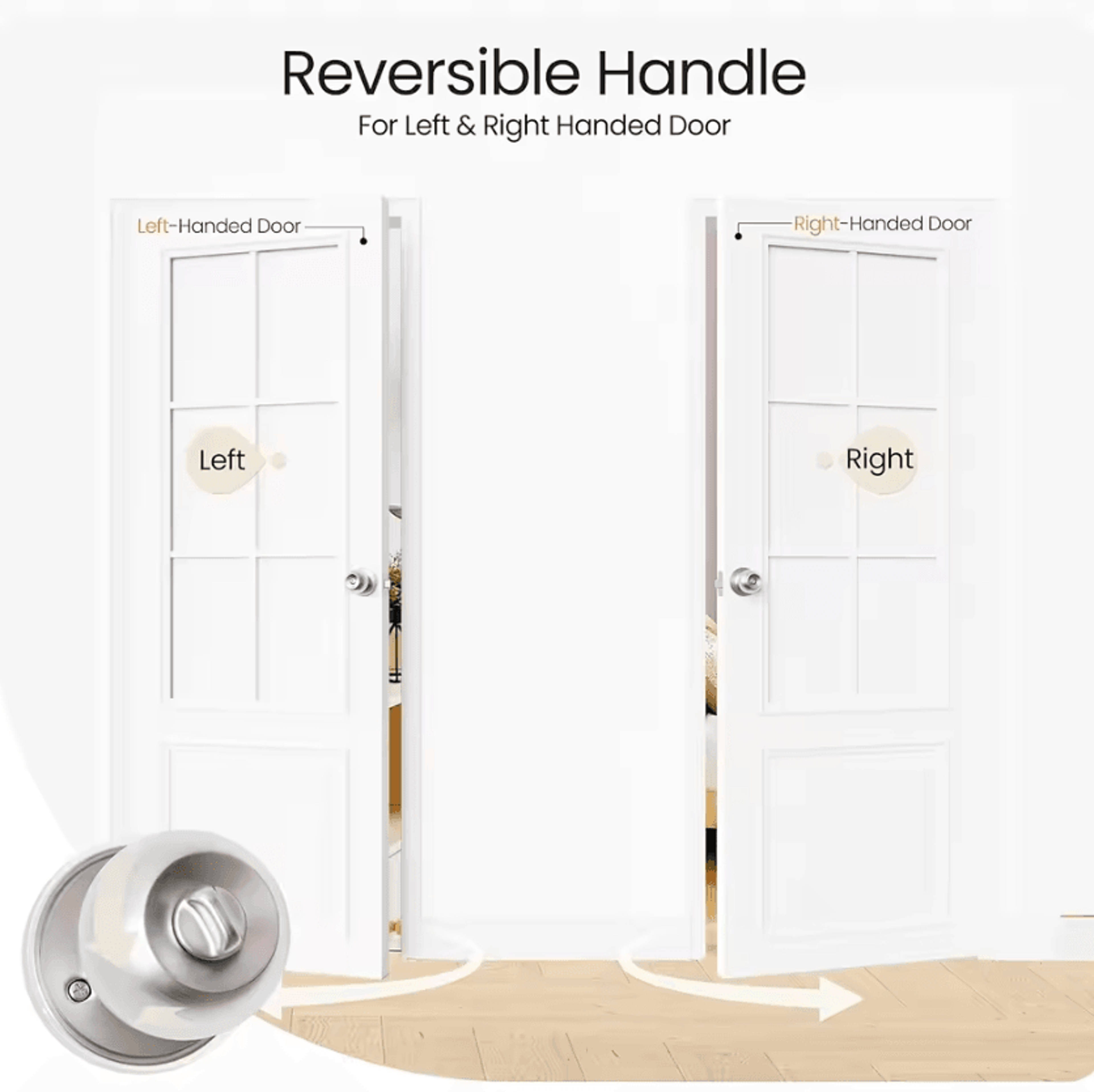 Satin Nickel Privacy Door Knob Keyless Interior Door Handle With Lock For Bedroom And Bathroom 1