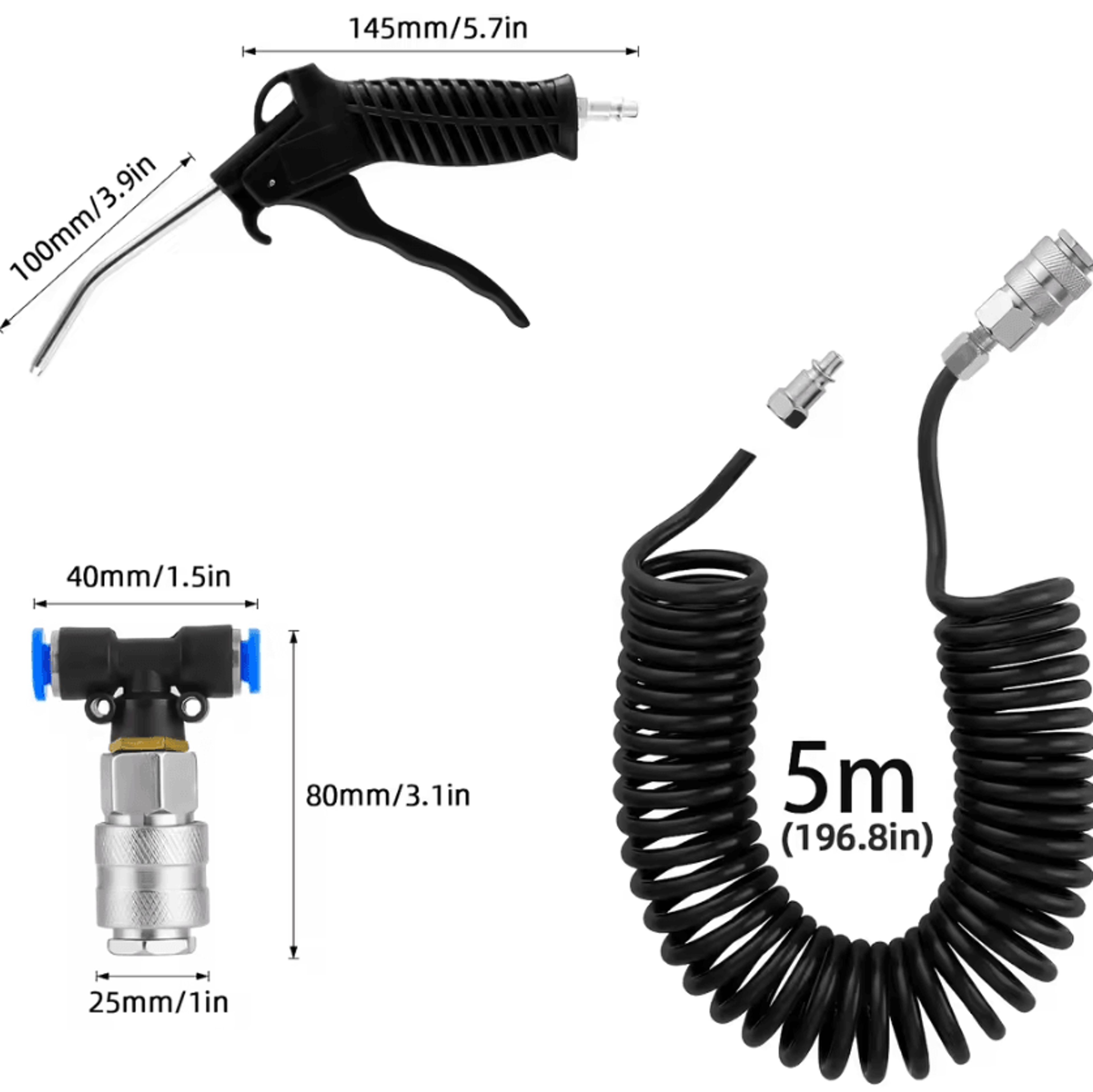 Heavy Duty Truck Air Duster Gun With 5M Recoil Hose Compressed Air Cleaning Kit For Semi Trucks And 1