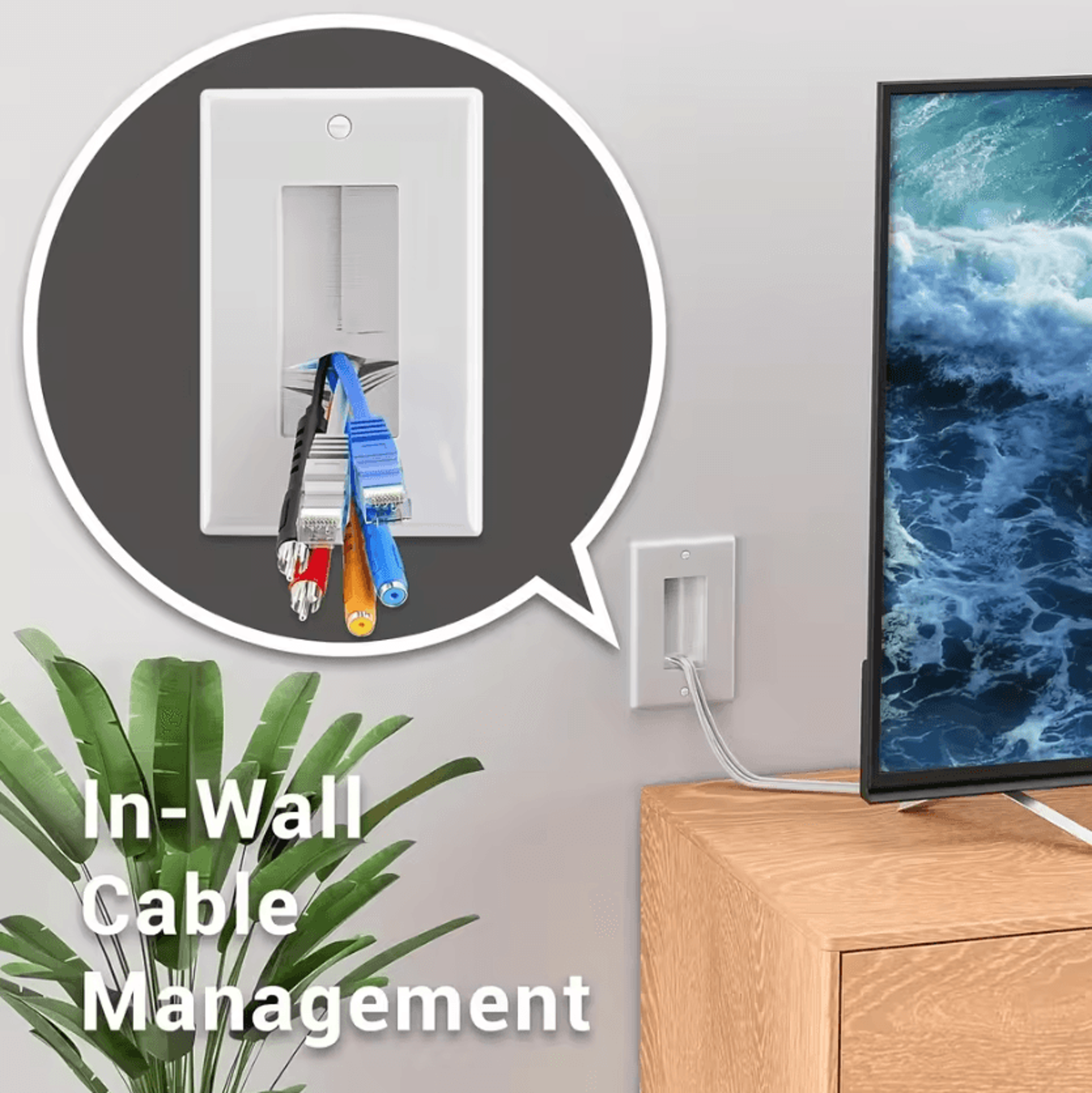 Brush Wall Plate With Low Voltage Mounting Bracket Cable Pass Through Insert For TV Home Theater An 1