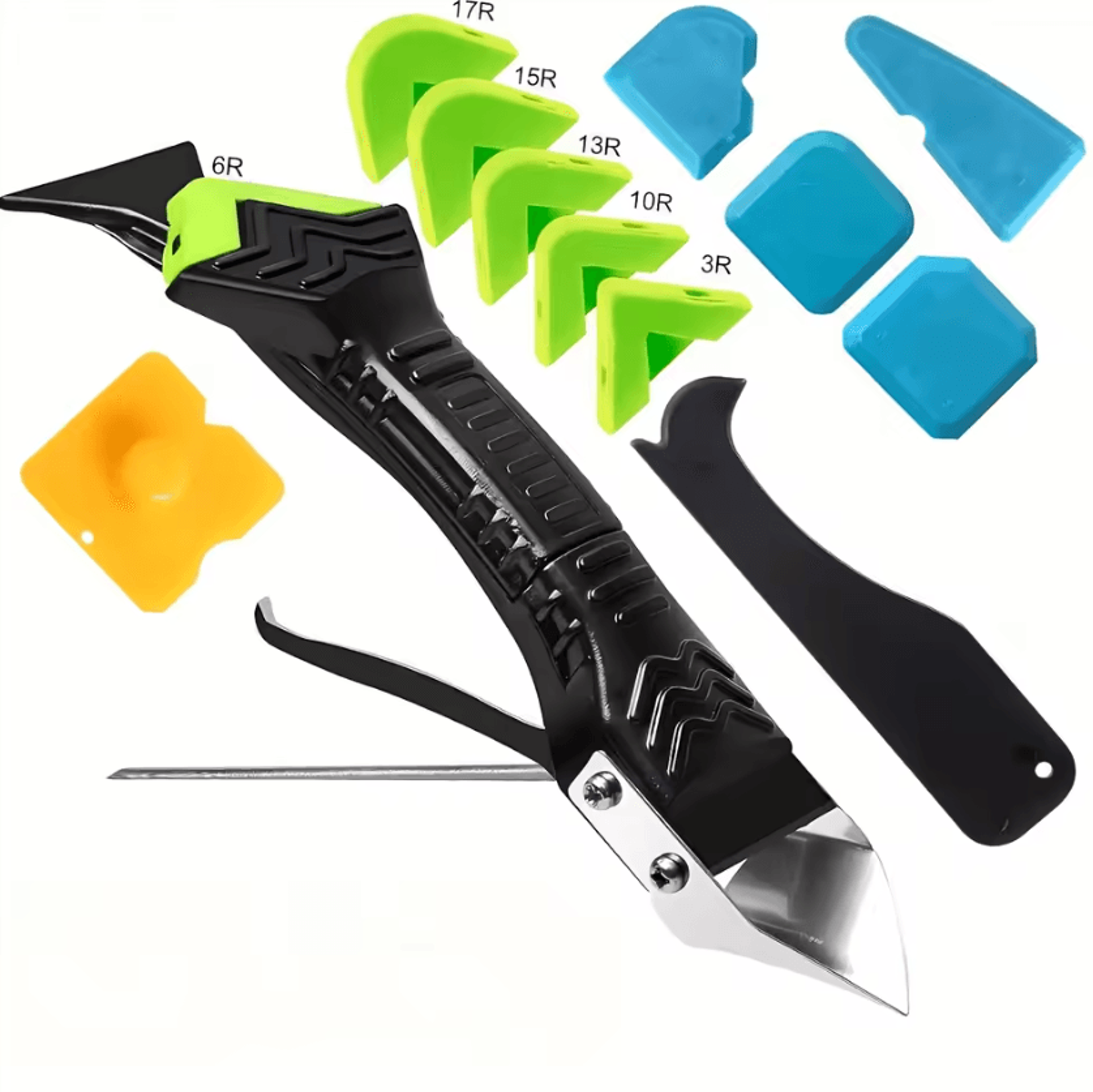 5 in 1 caulking tool kit with 6 silicone pads sealant scraper and adhesive remover for bathroom kitchen repairs