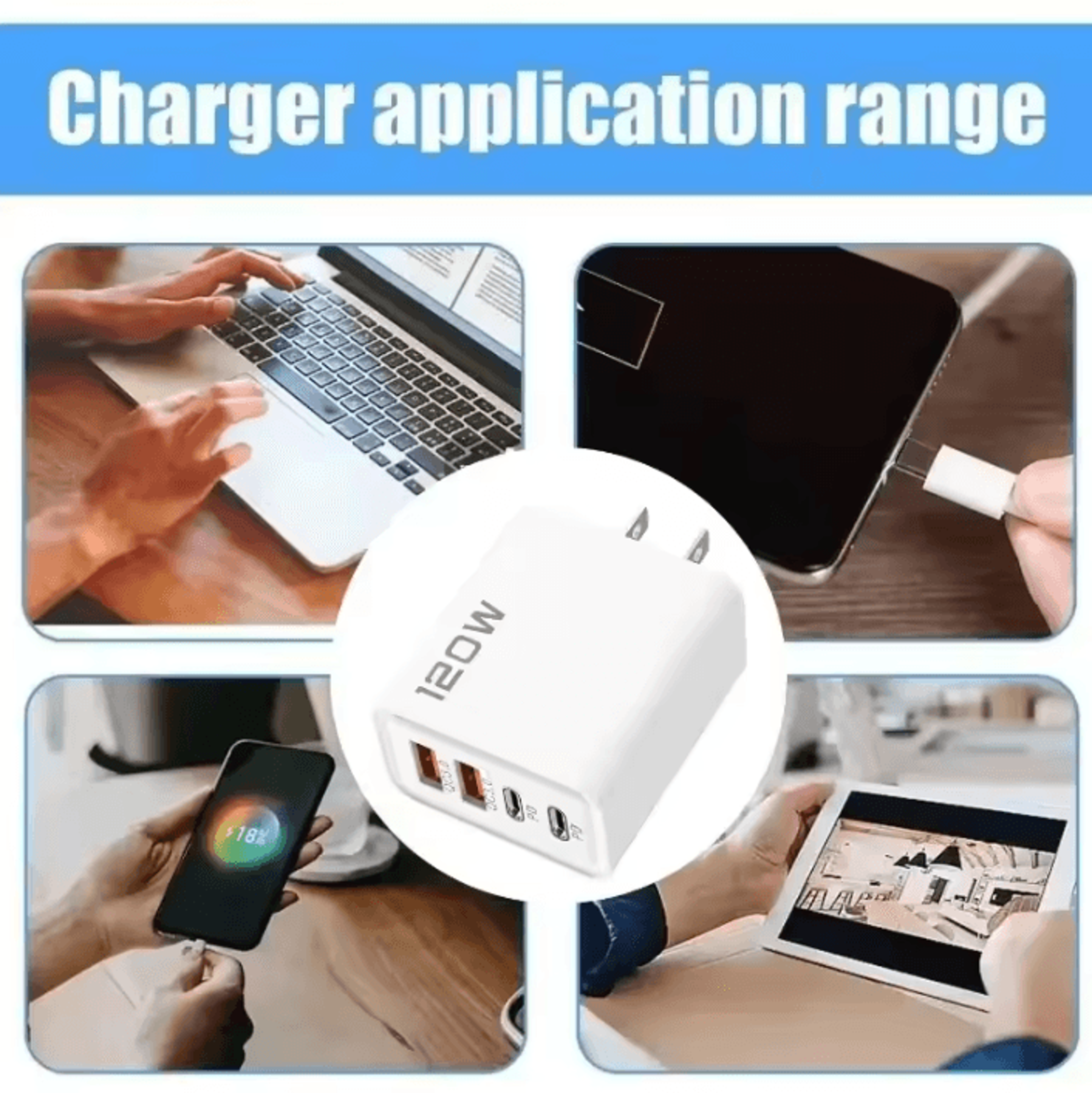 120W 4 Port USB C Charging Hub PD QC30 Fast Wall Charger For Smartphones And Travel 1