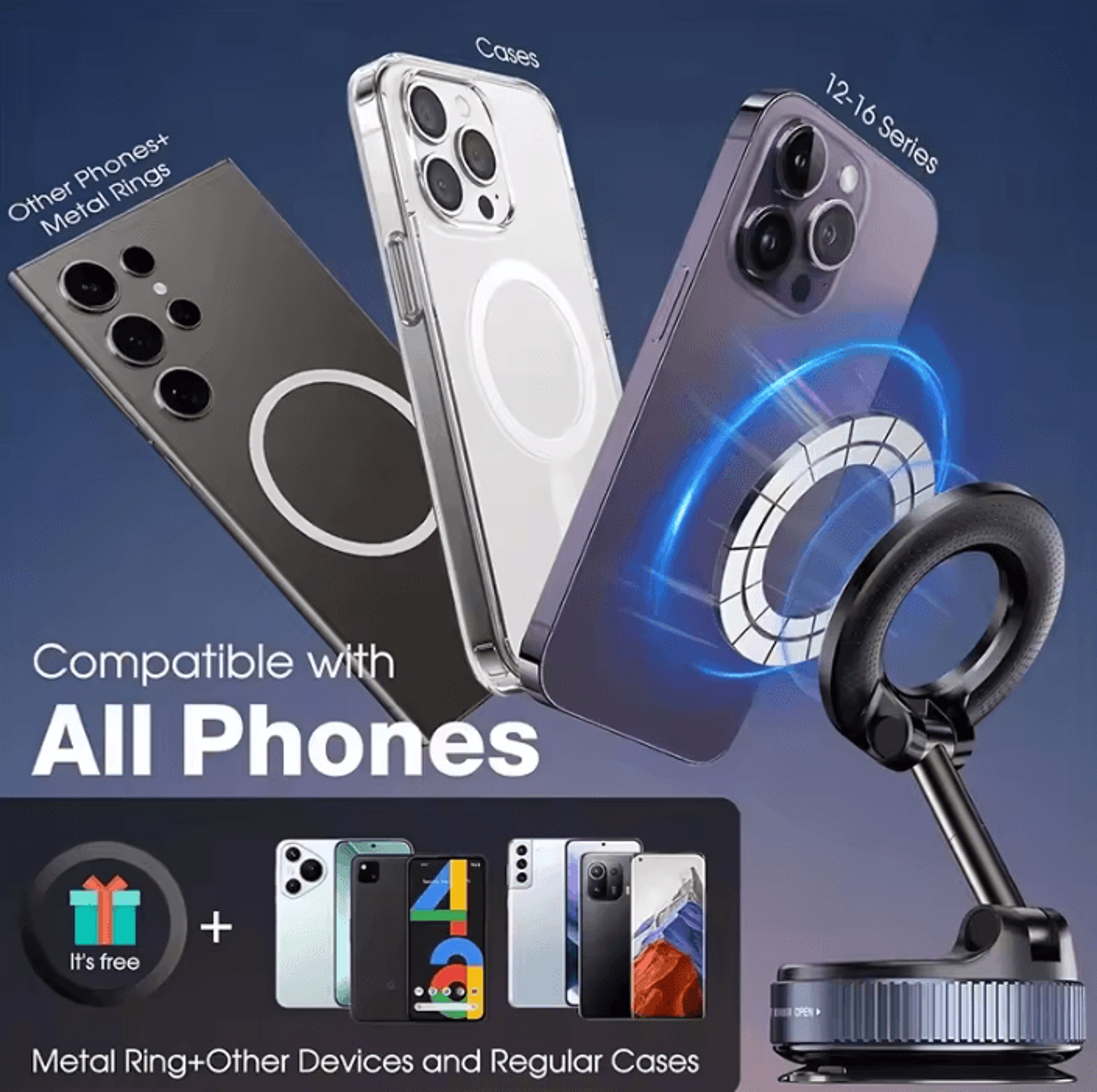 Foldable Electric Vacuum Magnetic Car Phone Holder Strong Suction Mount For IPhone 12 13 14 15 16 A 4