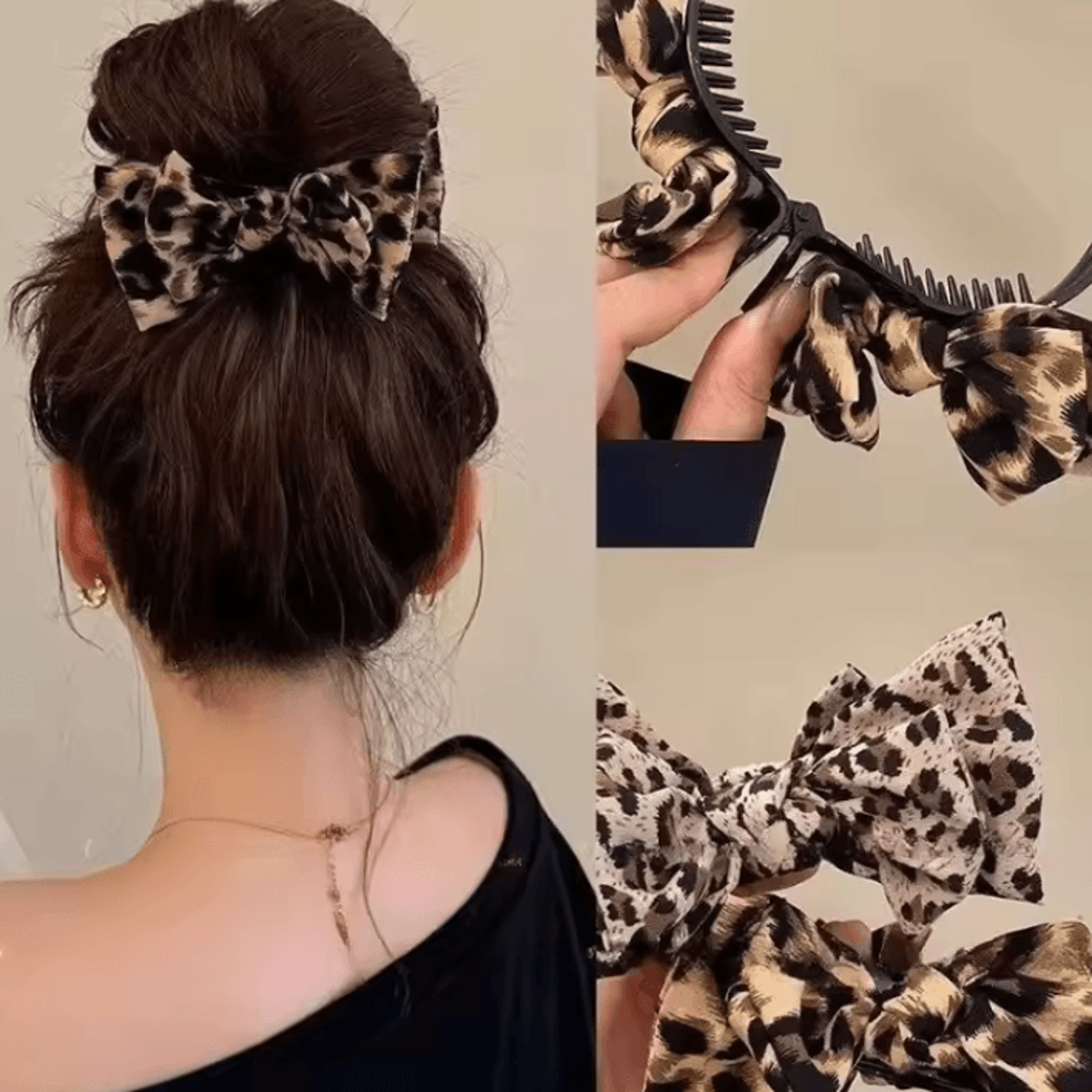 leopard print bow hair claw clip retro women's ponytail and bun hairpin for elegant everyday hairstyles