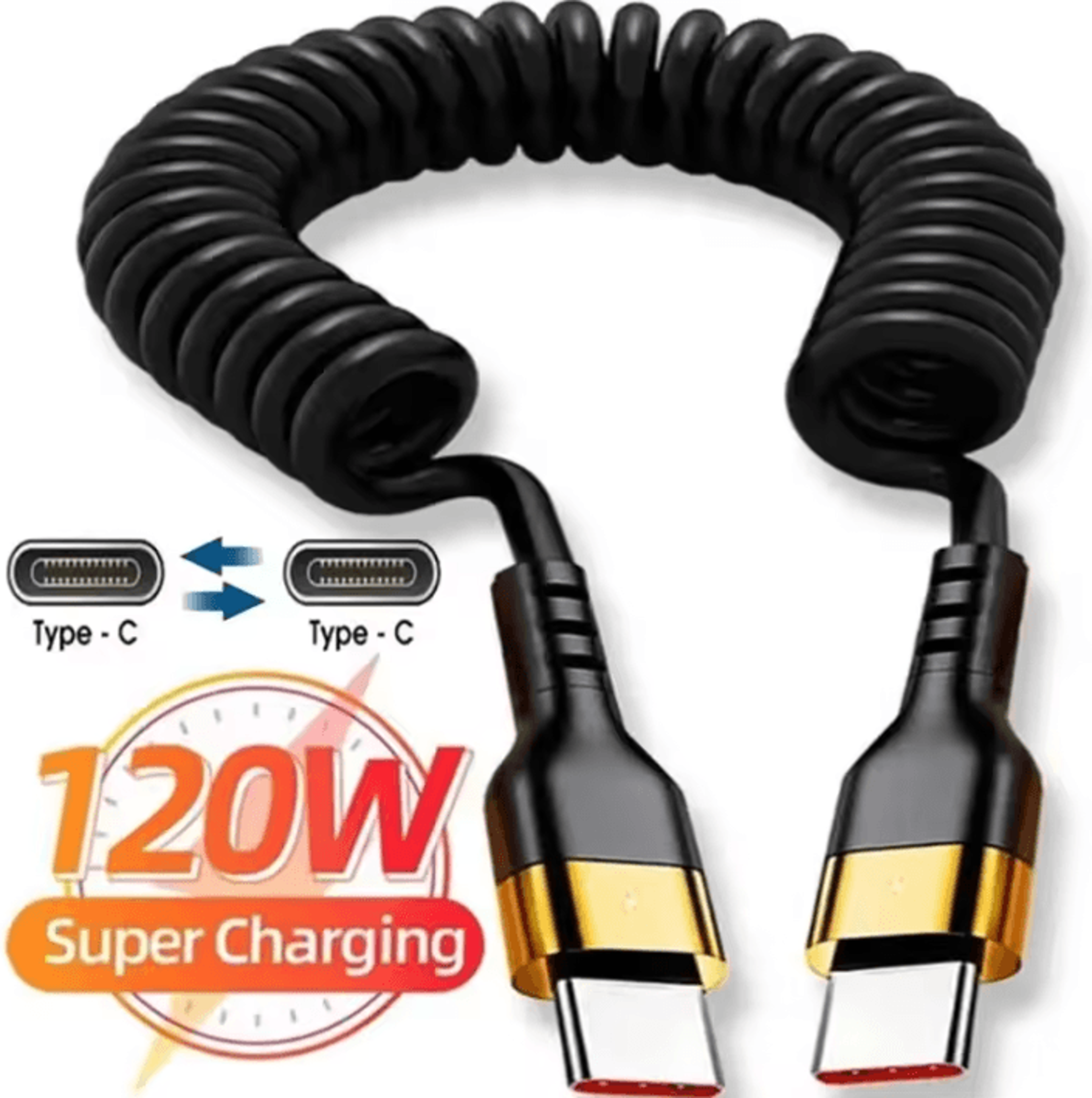 120w usb c spring charging cable 5a pd fast charge coiled type c cord for iphone samsung xiaomi and macbook