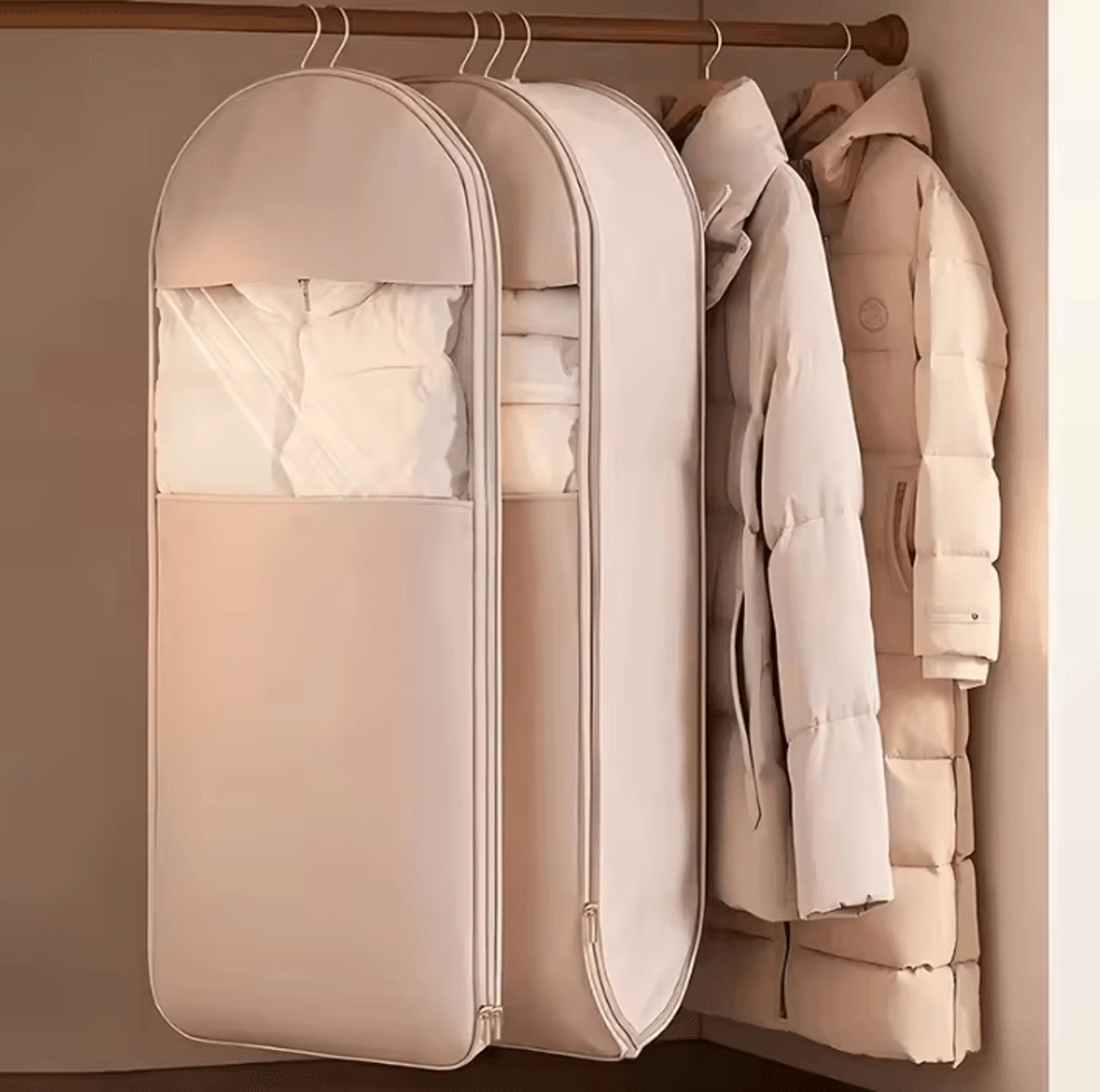 Hanging Down Jacket Compression Storage Bag Dustproof Wardrobe Organizer With Visible Clothes Cover 1