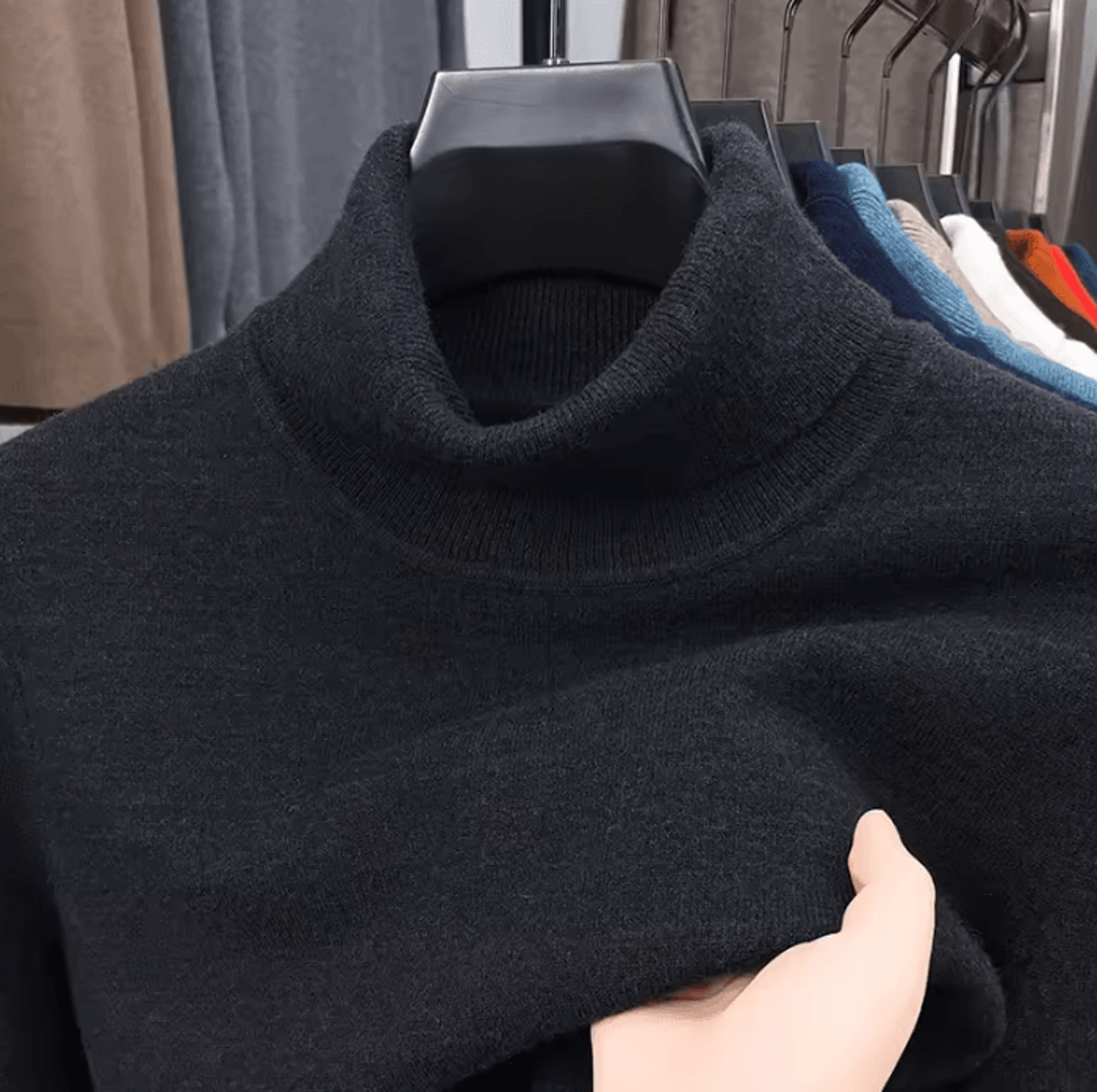 Mens Slim Fit Knitted Turtleneck Sweater Long Sleeve Solid Color Pullover For Autumn And Winter 3