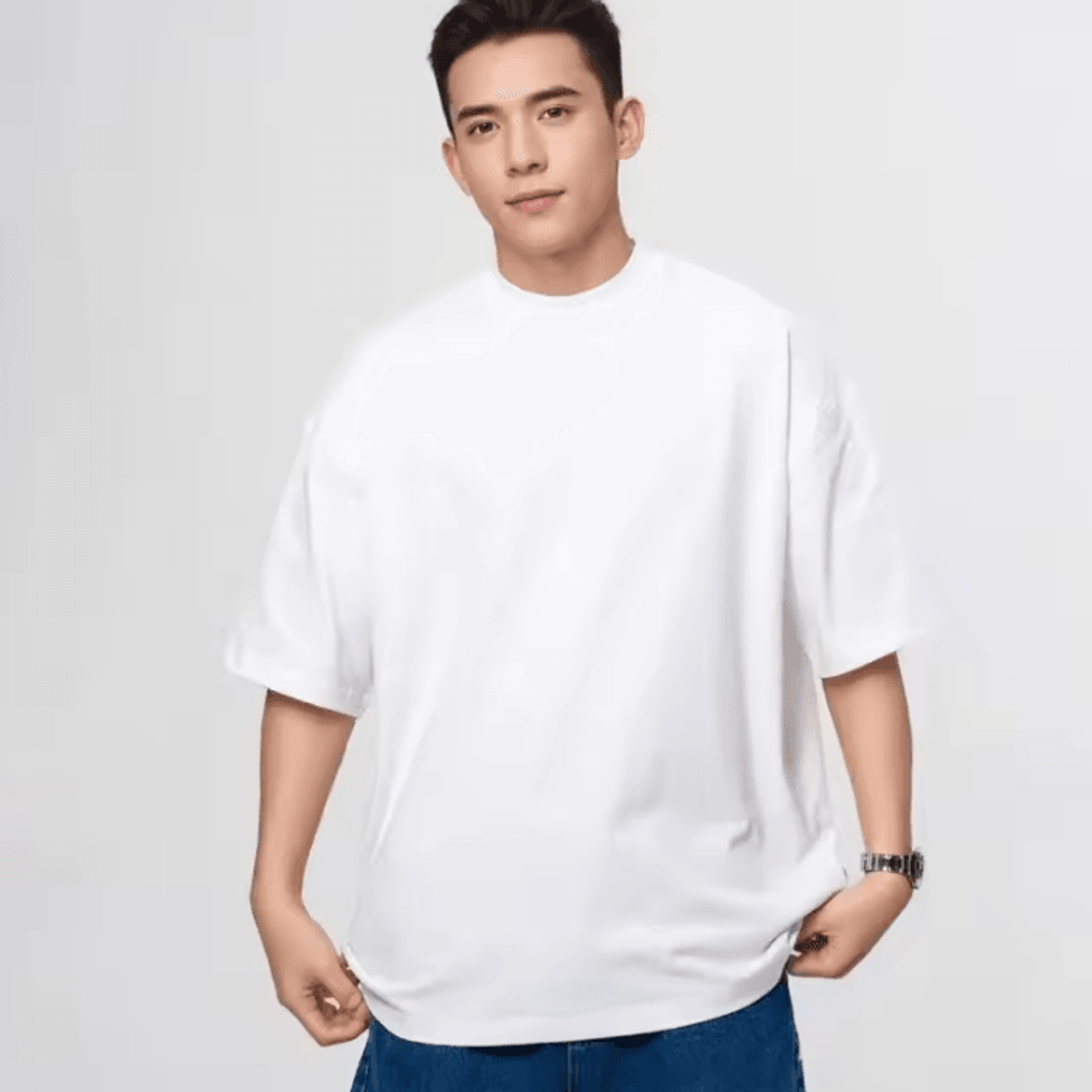 Mens 425G Heavyweight Cotton T Shirt Breathable Crew Neck Short Sleeve Casual Summer Top 2