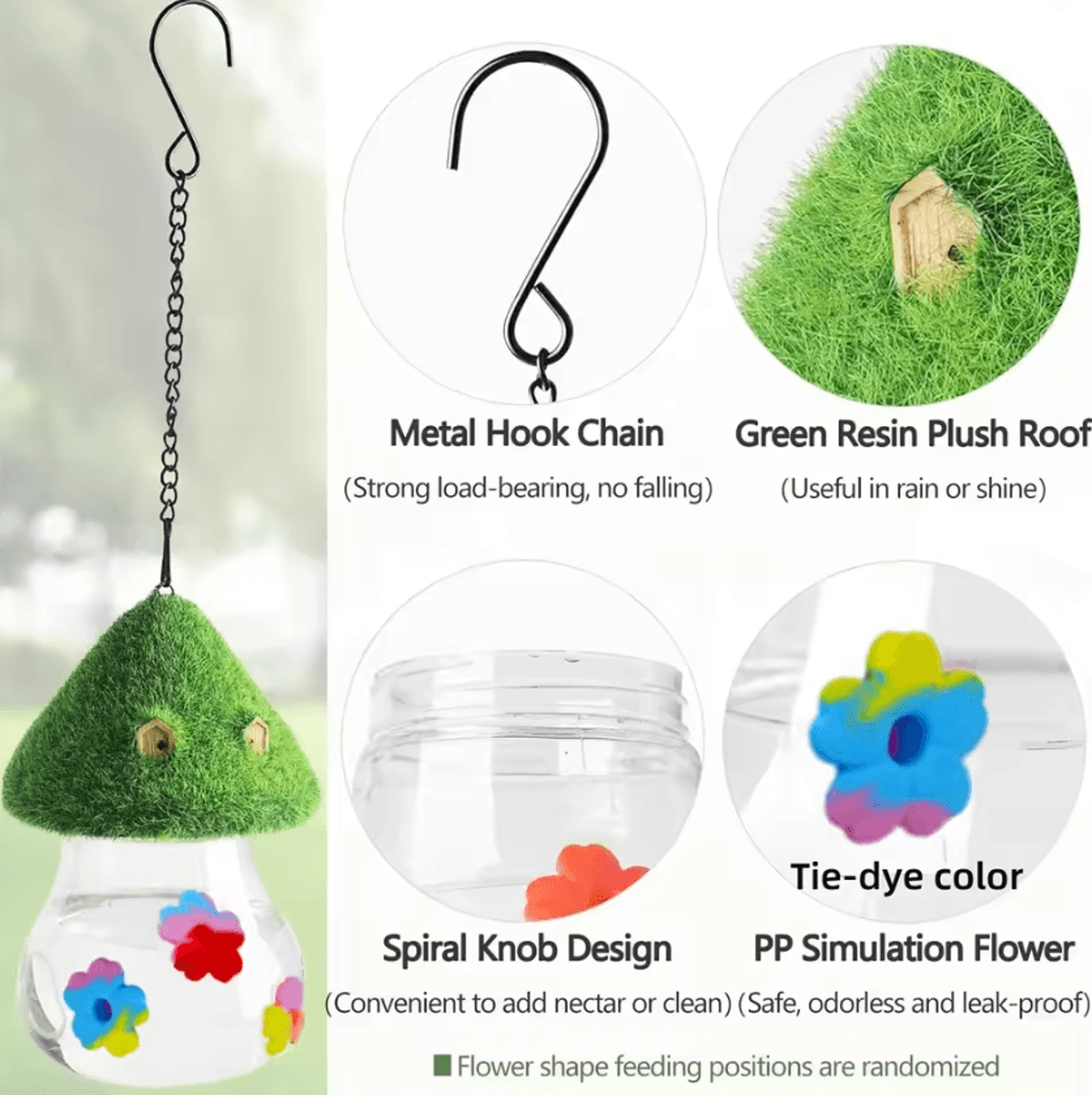 Hanging Mushroom Hummingbird Feeder Decorative Wind Chime Bird Feeding Station For Outdoor Garden A 3