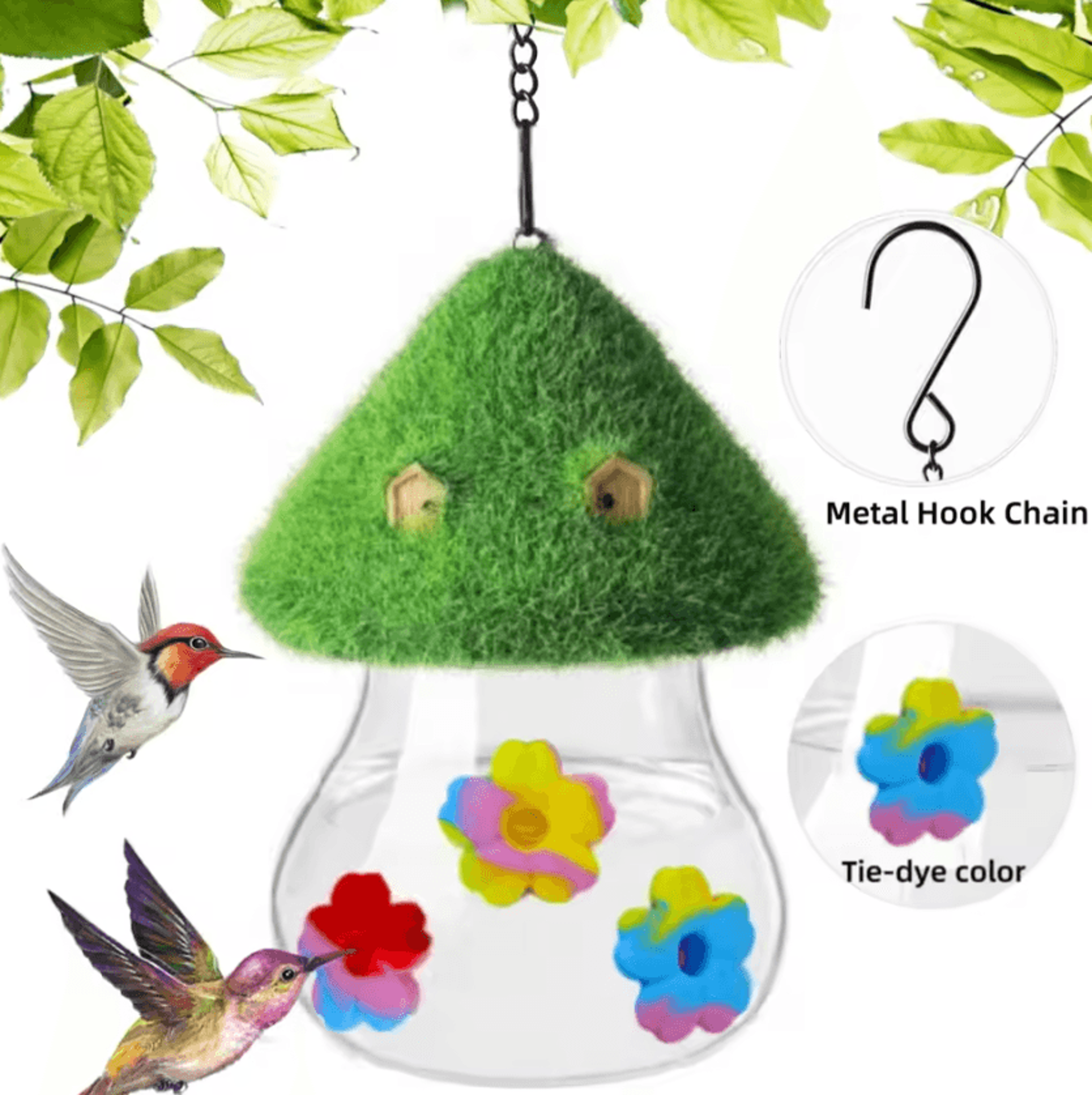 hanging mushroom hummingbird feeder decorative wind chime bird feeding station for outdoor garden and backyard
