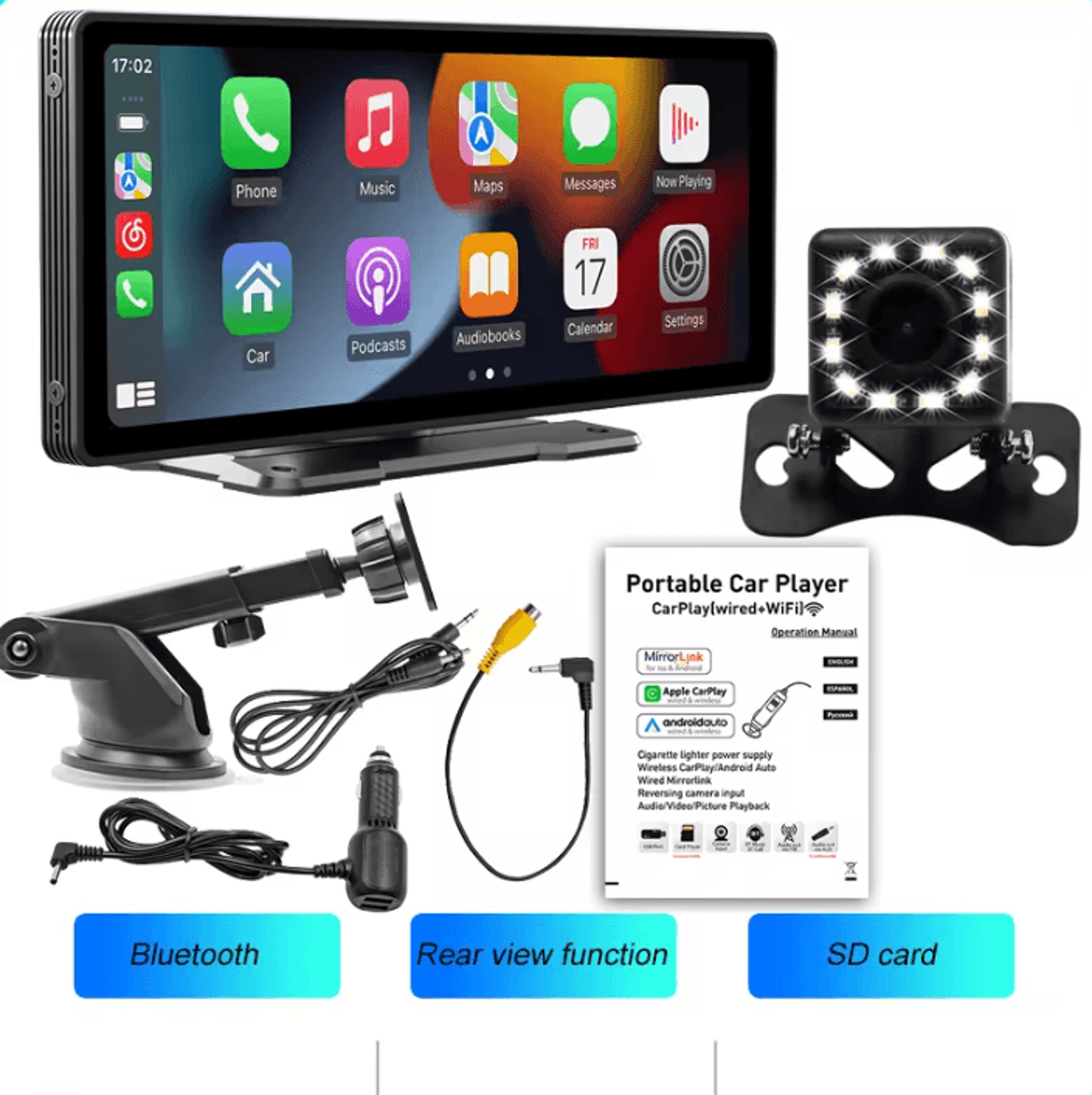 BQCC 10 Inch Portable Wireless CarPlay Screen With Rear Camera Android Auto And HD Car Multimedia D 6