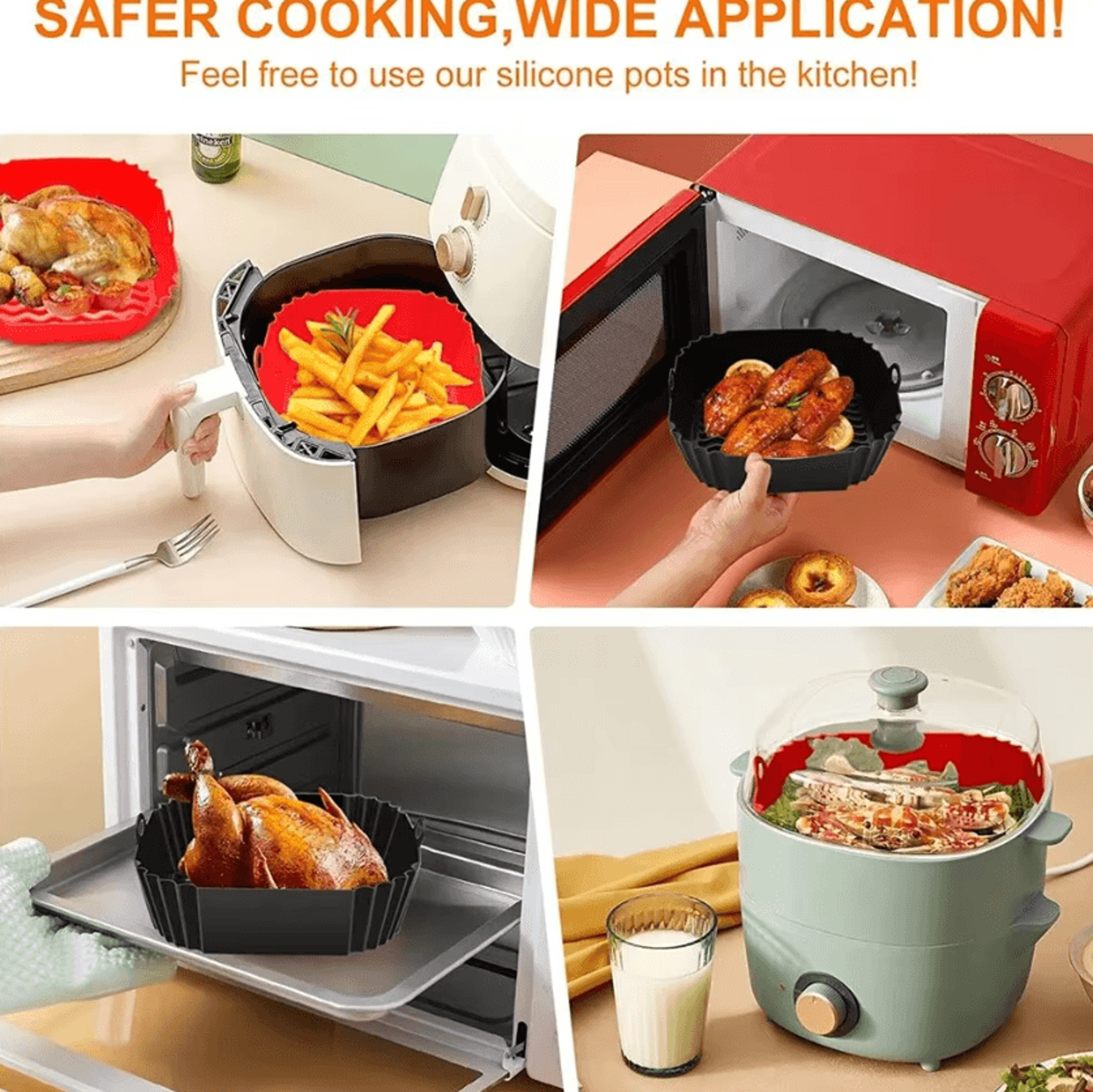 Reusable Silicone Air Fryer Basket Nonstick Cooking Pan Liner For Baking Roasting And Kitchen Food  1