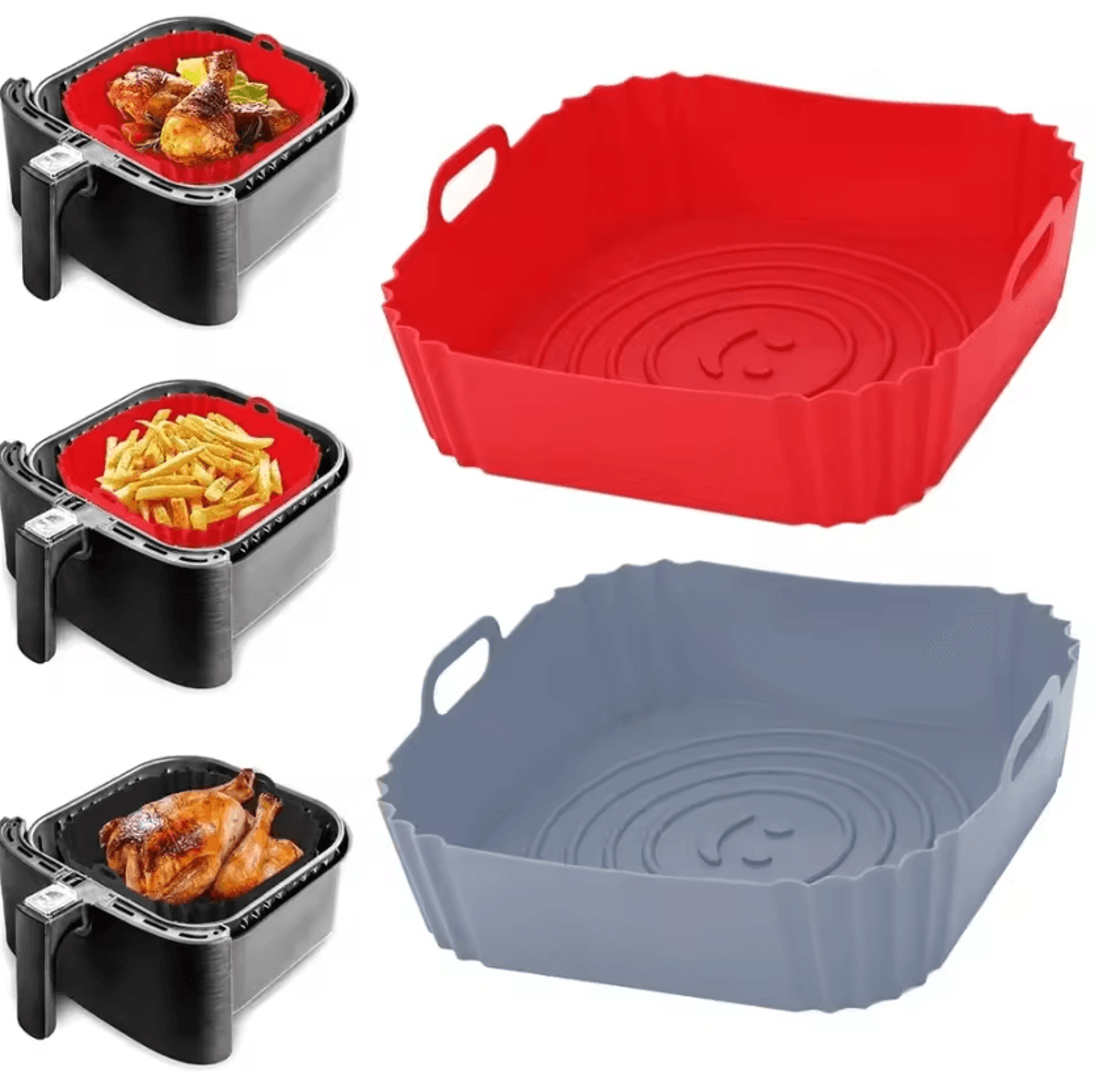 reusable silicone air fryer basket nonstick cooking pan liner for baking roasting and kitchen food preparation