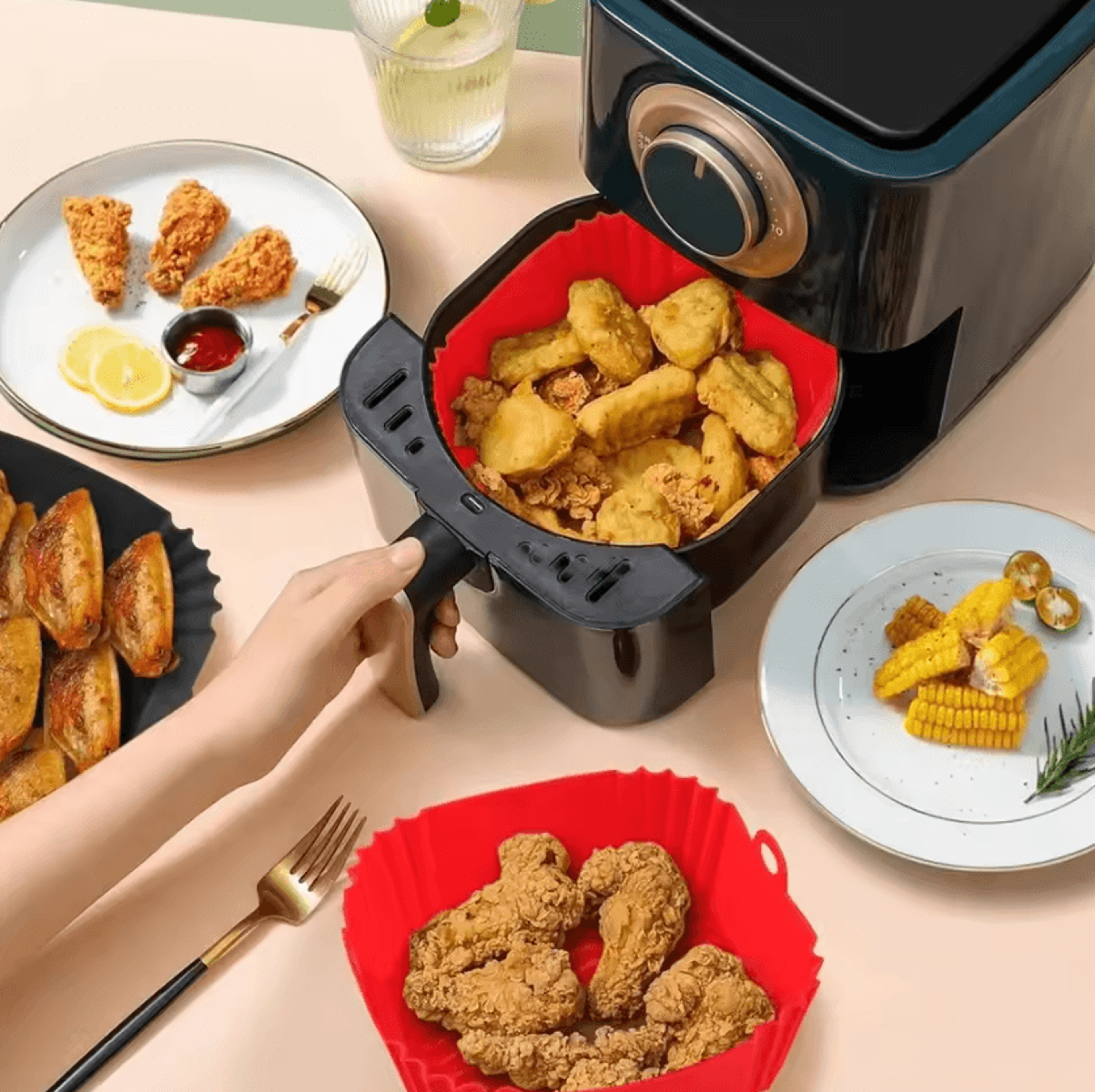 Reusable Silicone Air Fryer Basket Nonstick Cooking Pan Liner For Baking Roasting And Kitchen Food  2