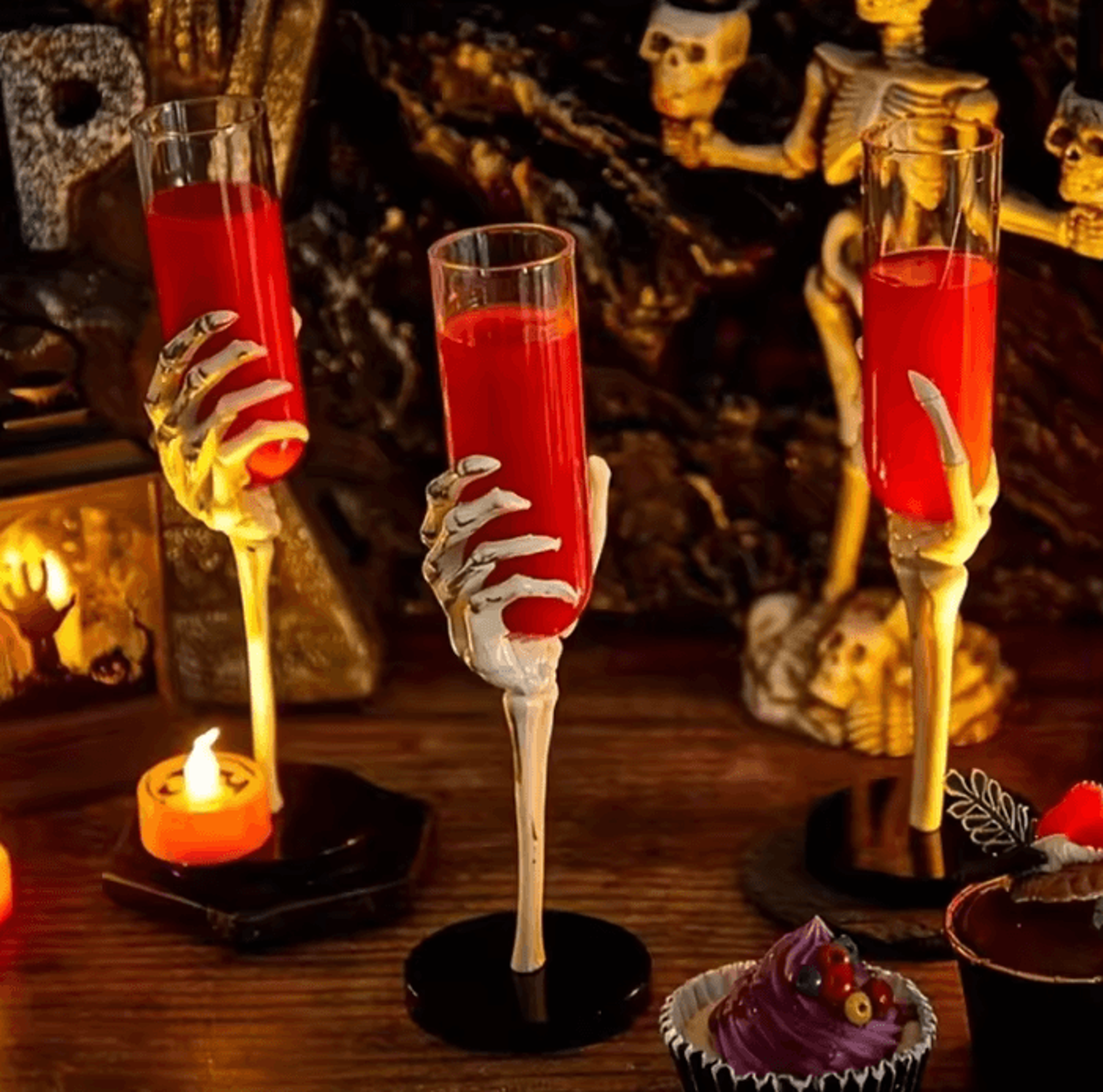 halloween skeleton hand champagne flutes spooky plastic party glasses for haunted house and gothic table decor