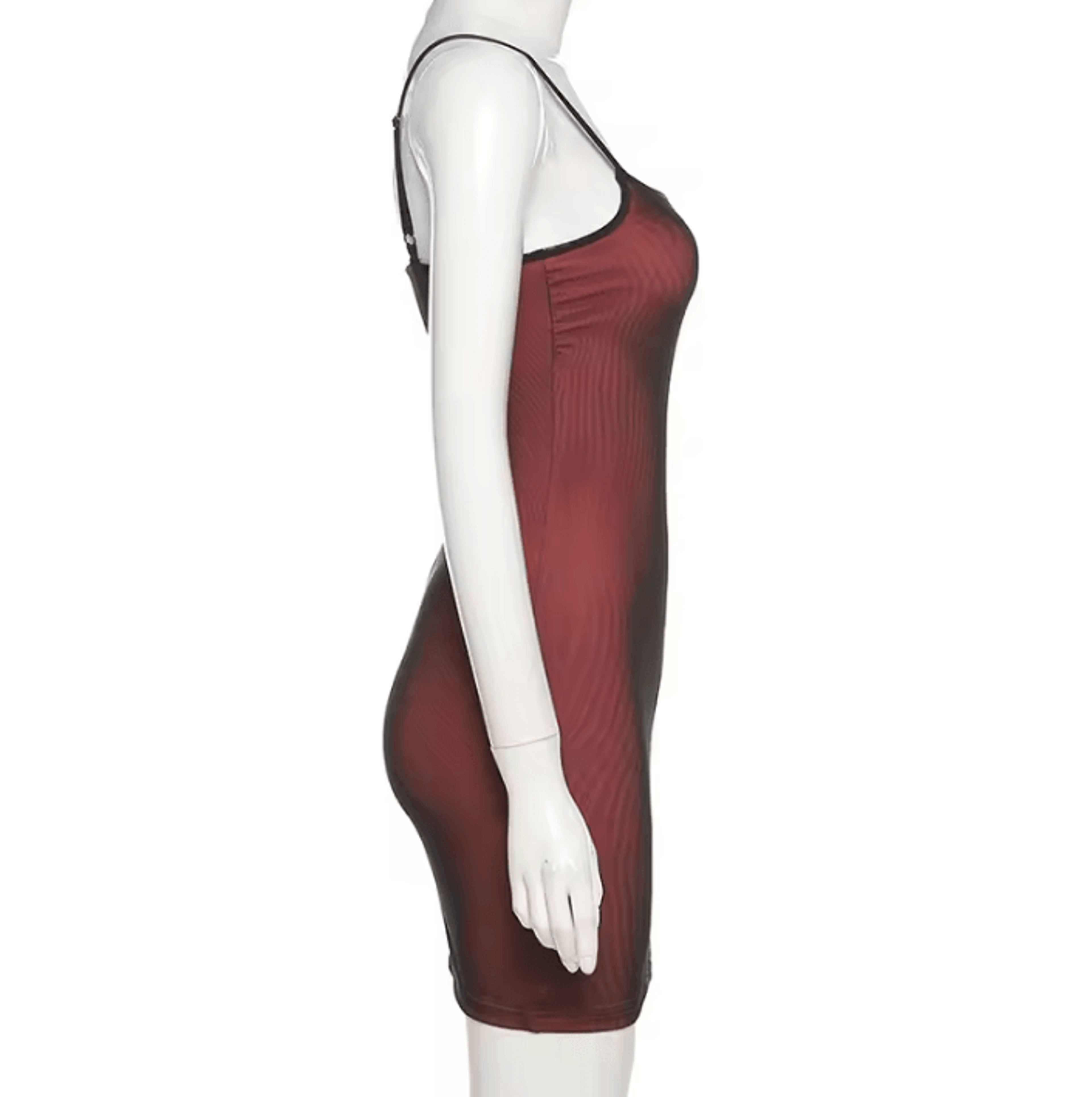 Womens Double Layer Mesh Bodycon Dress Spaghetti Strap Slim Fit Summer Dress With Side Slit 4