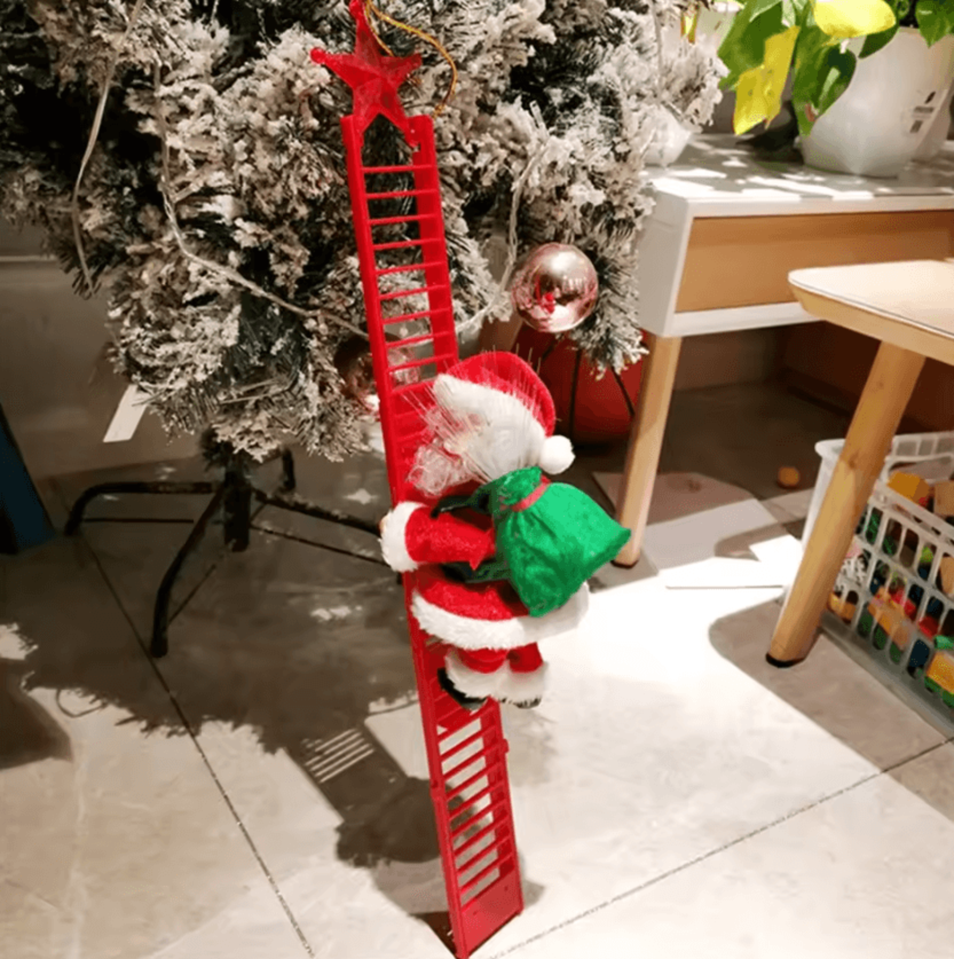 musical climbing santa claus ladder decoration animated christmas tree ornament for home and holiday decor