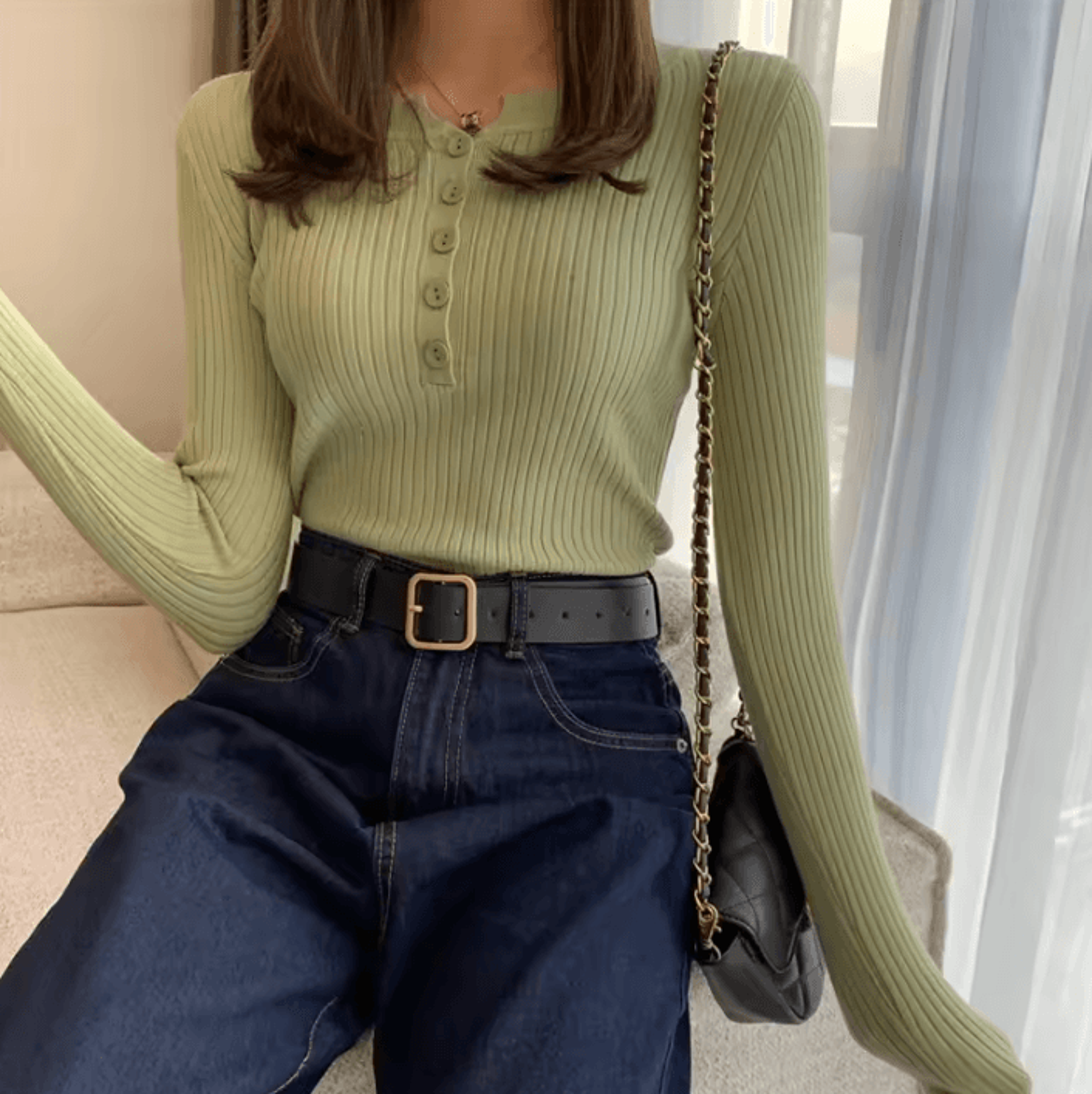 Womens Striped Knitted Sweater Button Detail Round Neck Slim Fit Pullover For Spring And Autumn 5