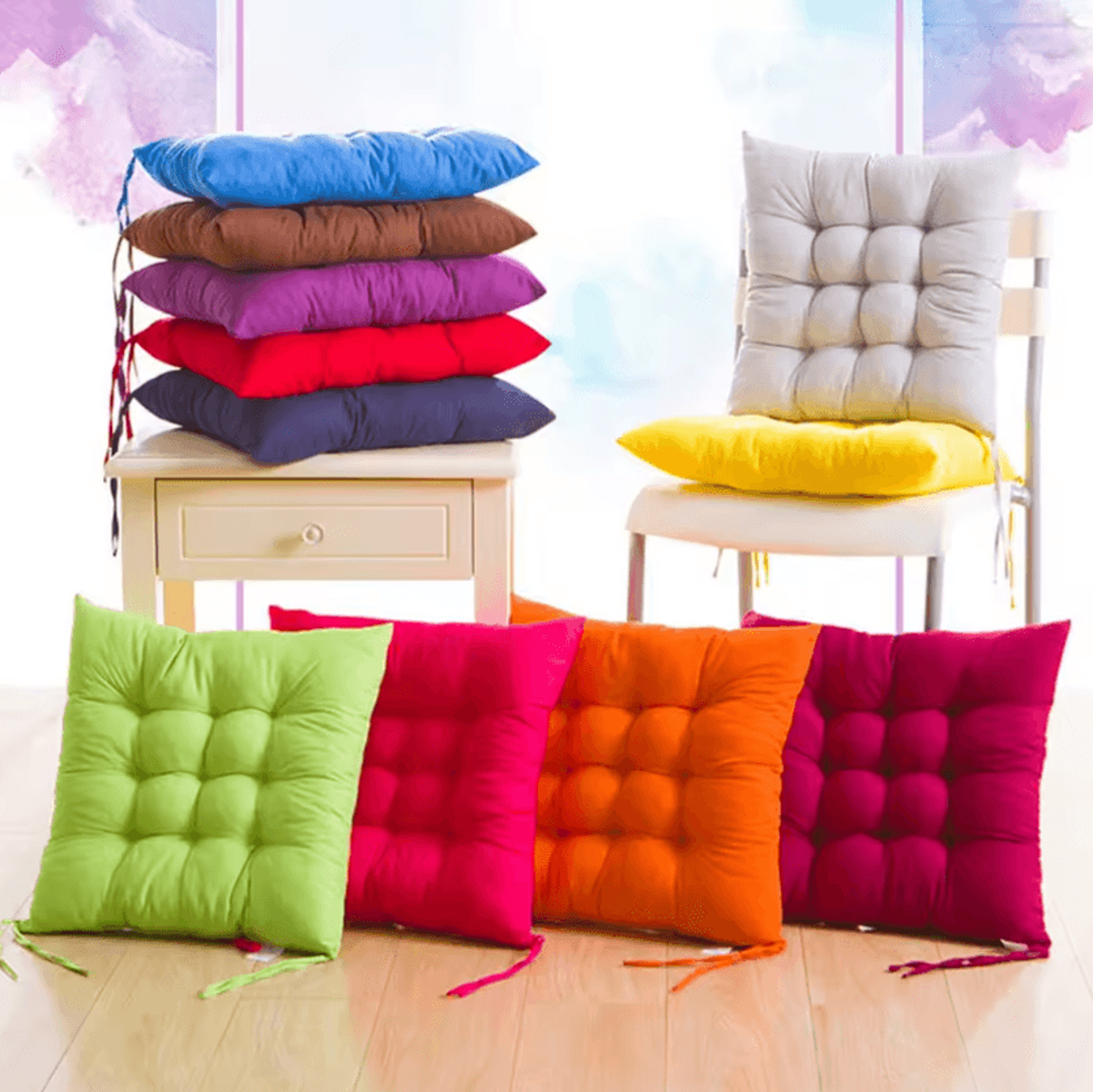 thick padded chair seat cushion with tie straps colorful soft dining kitchen garden and office chair pad