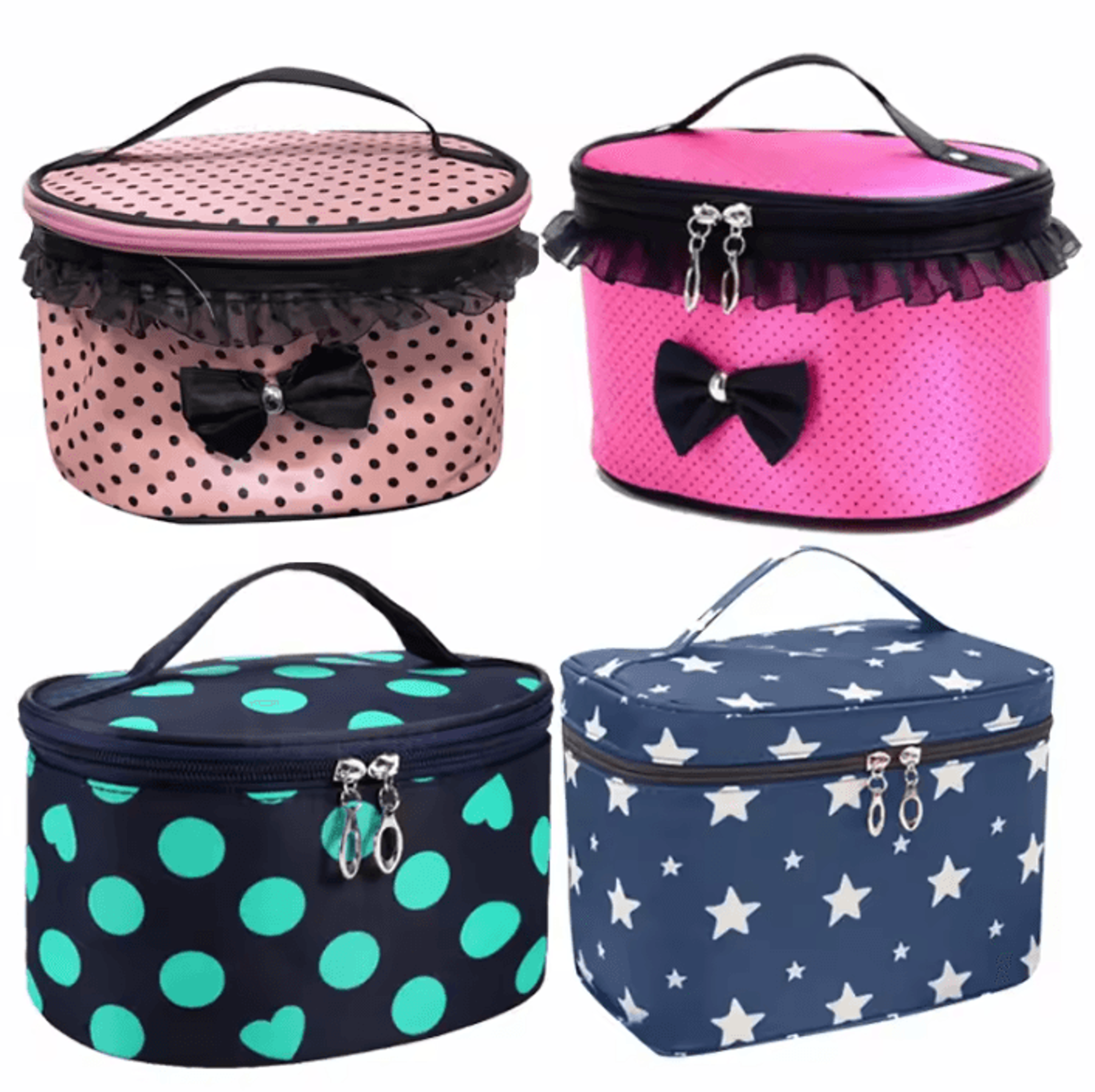 womens lace bowknot cosmetic bag waterproof polka dot makeup organizer pouch for travel and everyday storage