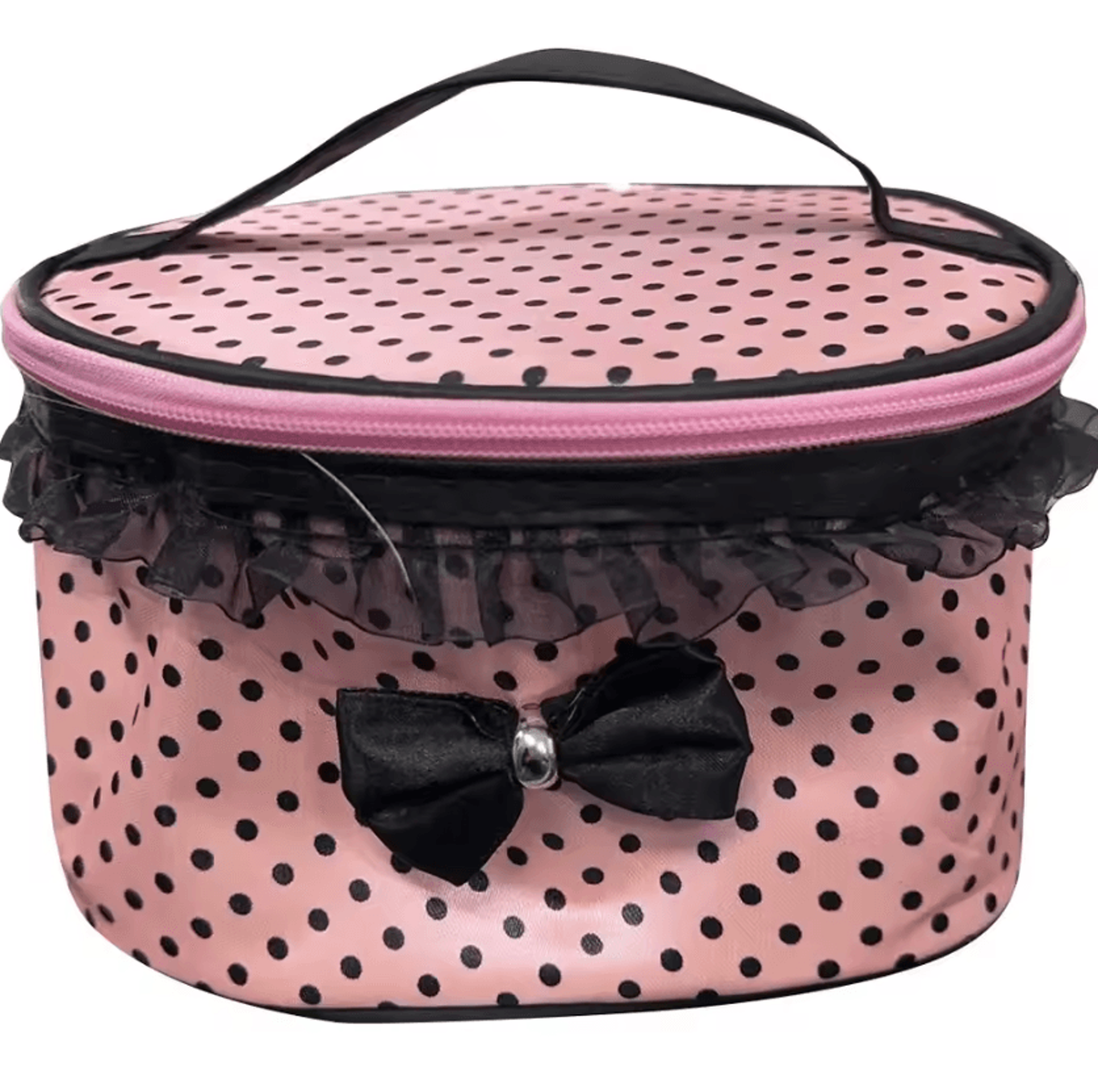 Womens Lace Bowknot Cosmetic Bag Waterproof Polka Dot Makeup Organizer Pouch For Travel And Everyda 2