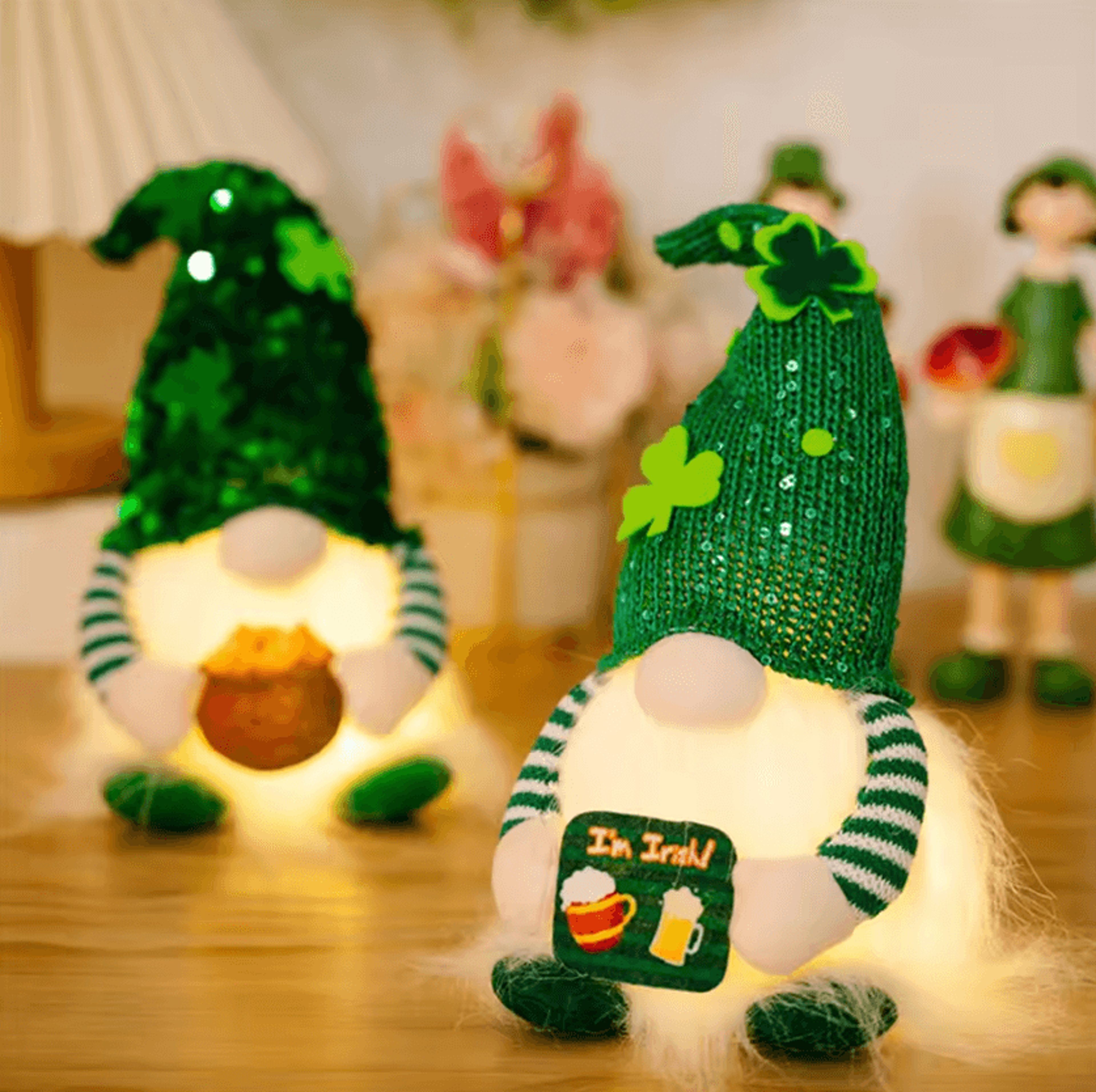 Cute Green Faceless Gnome Figurine St Patricks Day Irish Leaf Ornament For Home Table And Holiday D 1