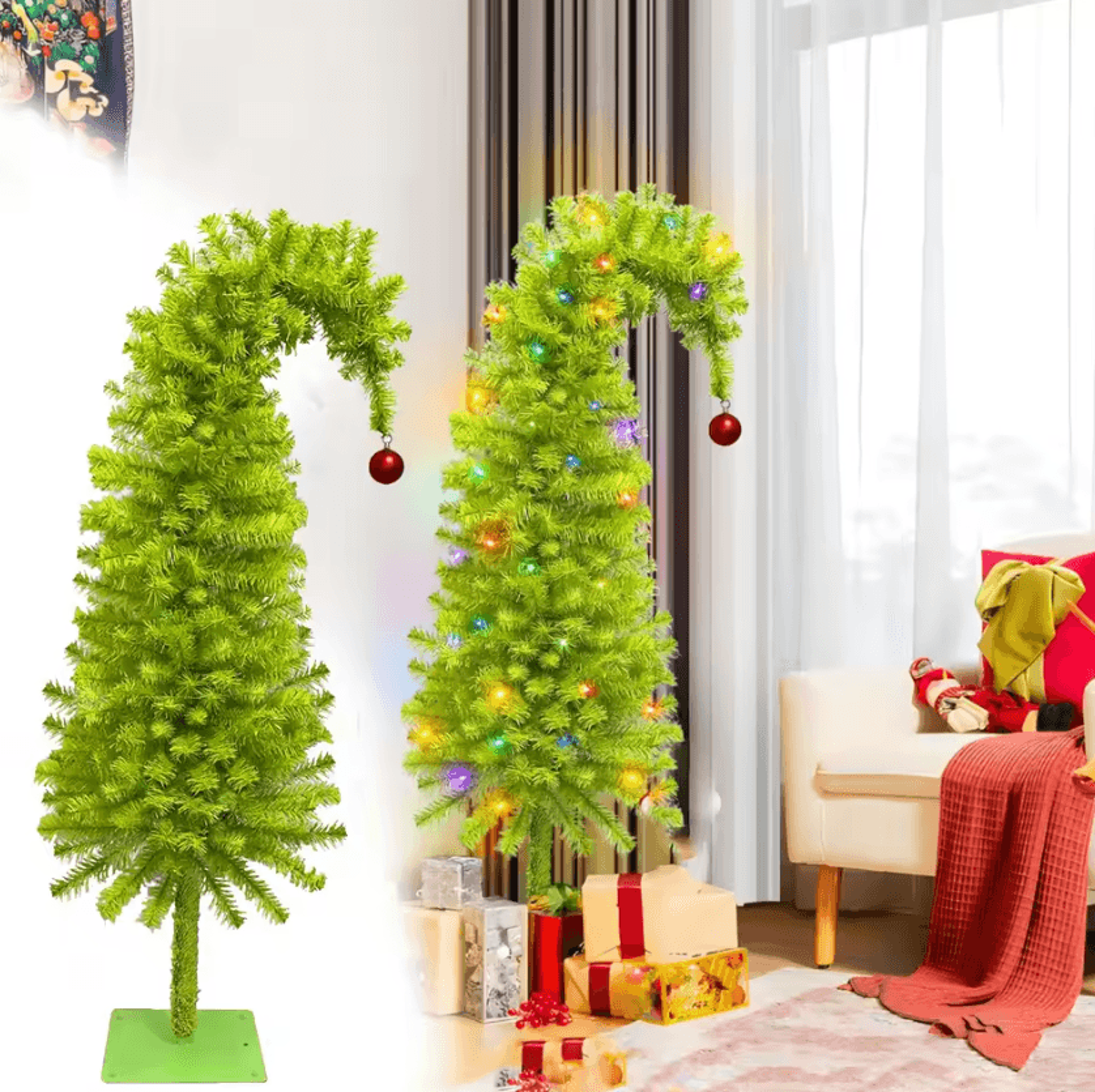 90cm crooked neck artificial christmas tree green pvc whimsical holiday tree for home and party decorations